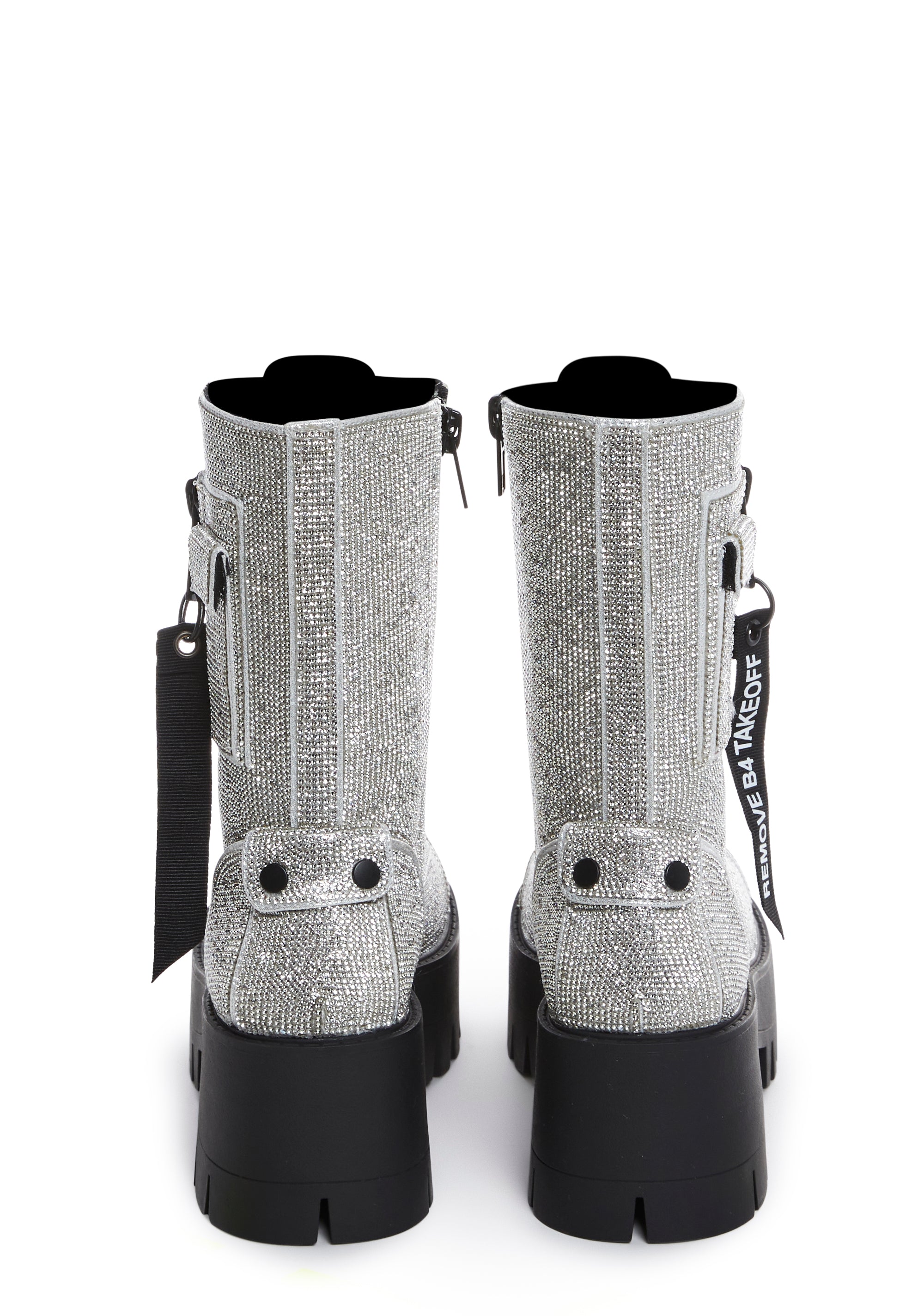 Club Exx Rhinestone Combat Boots With Pockets And Lace Ups With Zip Closures Silver Dolls Kill