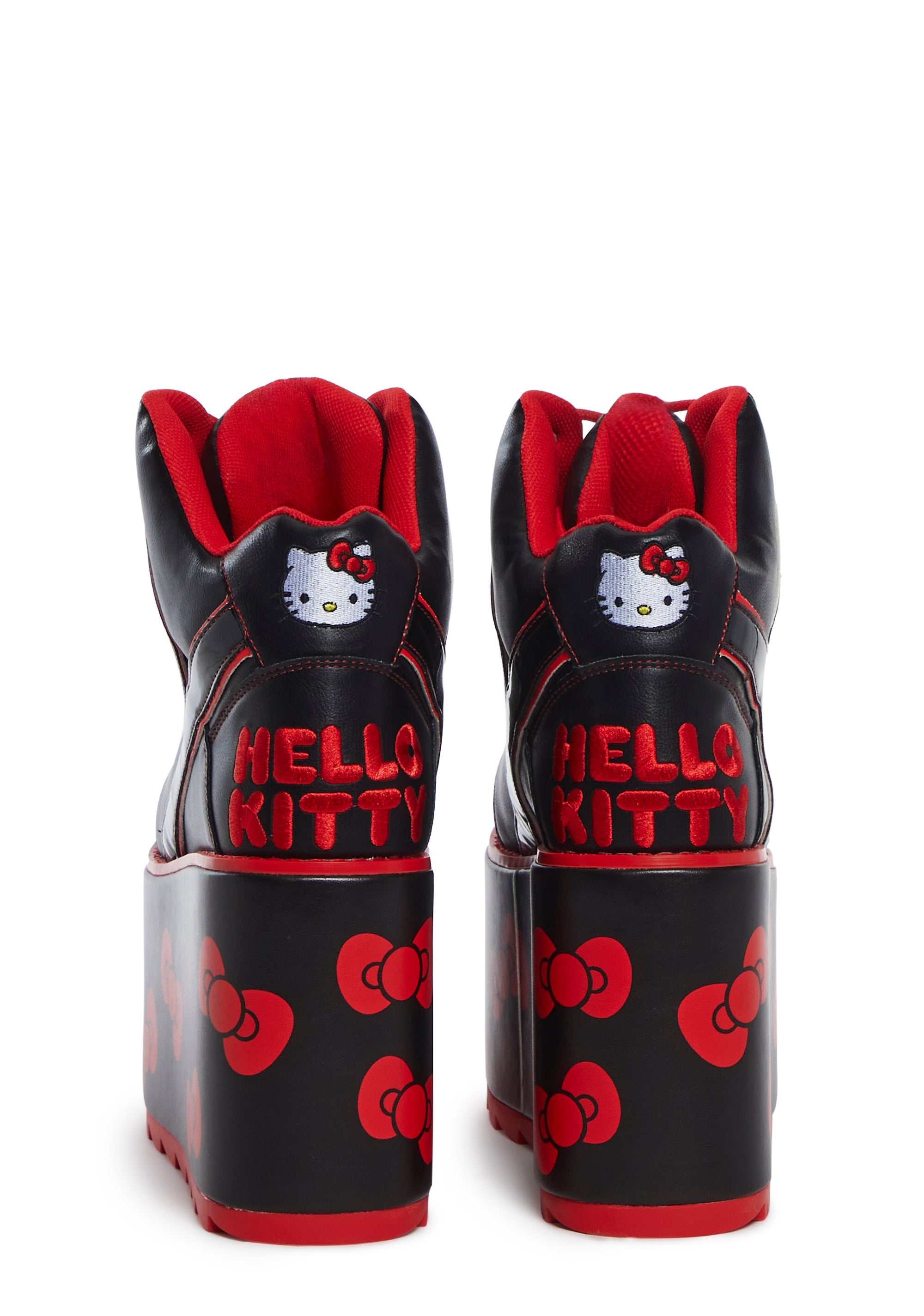 Y.R.U. Vegan Leather Hello Kitty Embroidered Bow Platform Sneakers - Black  – Dolls Kill
