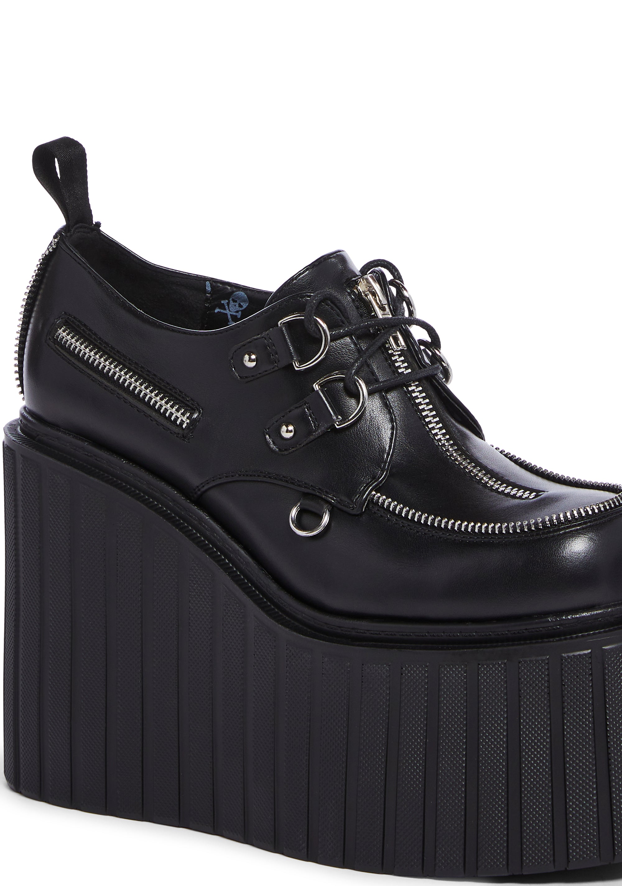 Lamoda Zipper Detailed Lace Up Platform Creepers- Black