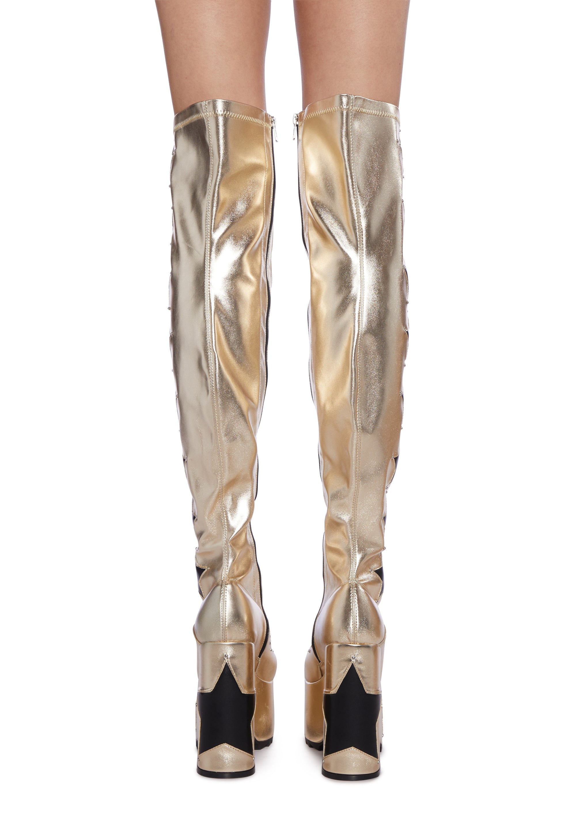 Lamoda Platform Star Thigh High Boots Gold Dolls Kill