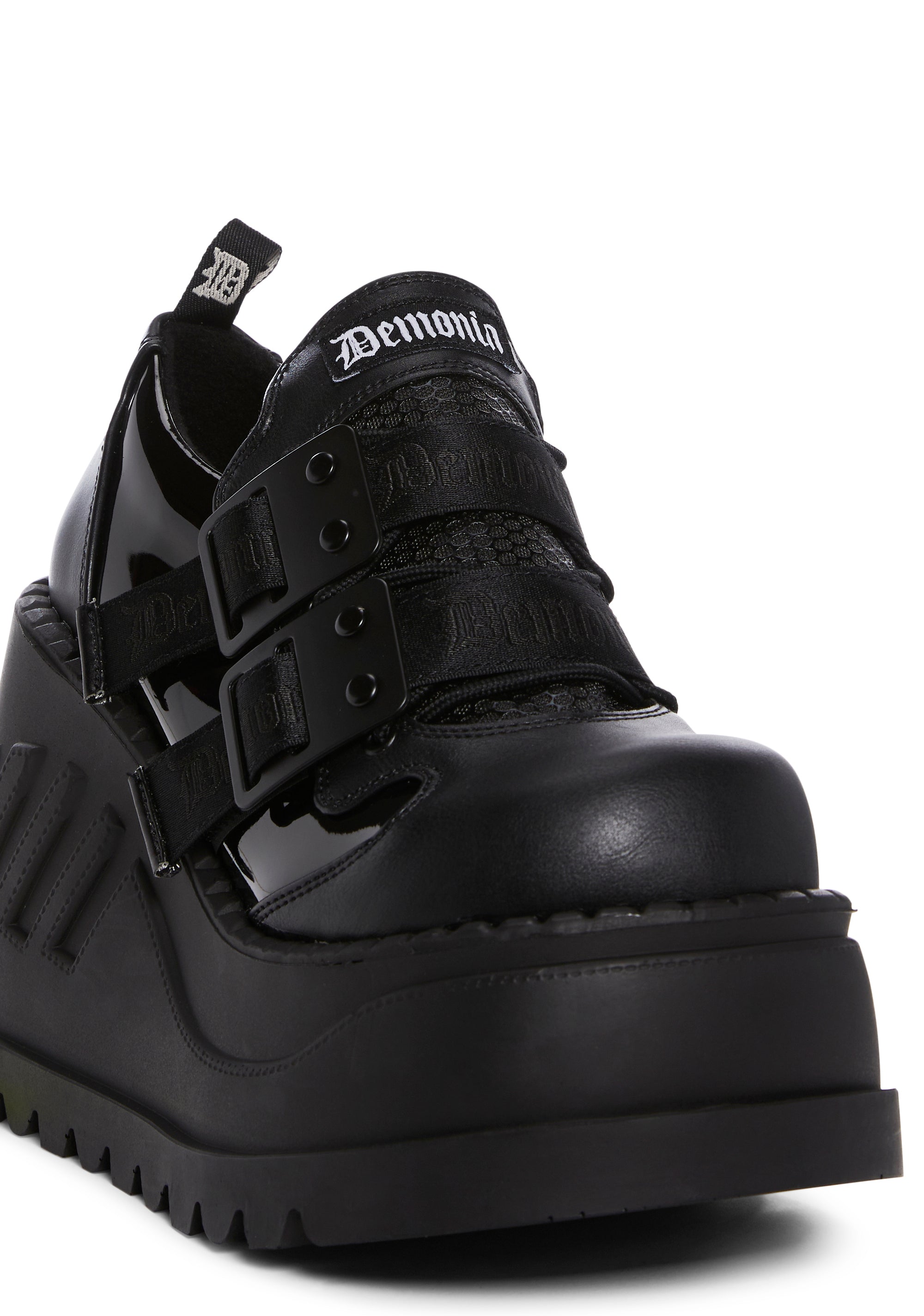 Demonia Vegan Leather Vinyl Platform Wedges With Lace-Ups