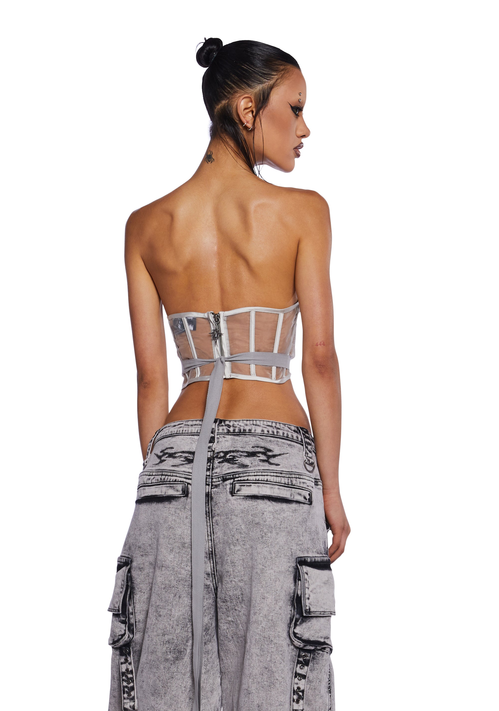 Darker Waves Sheer Organza Waist Cincher With Back Zipper - Gray Dolls Kill Darker Waves Sheer Organza Waist Cincher With Back Zipper - Gray Dolls Kill