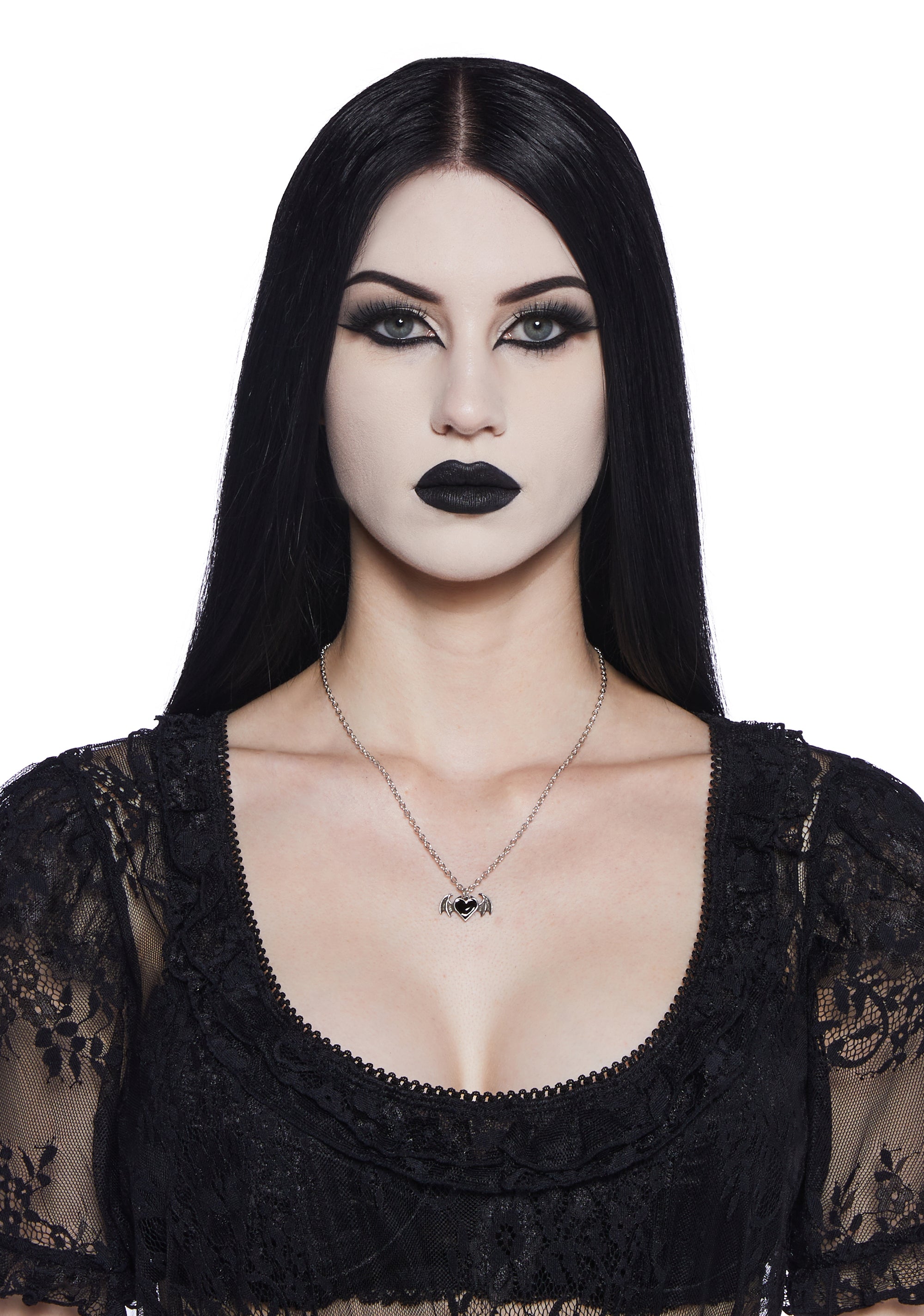 Alchemy England Goth Pewter Heart Batwing Pendant Necklace