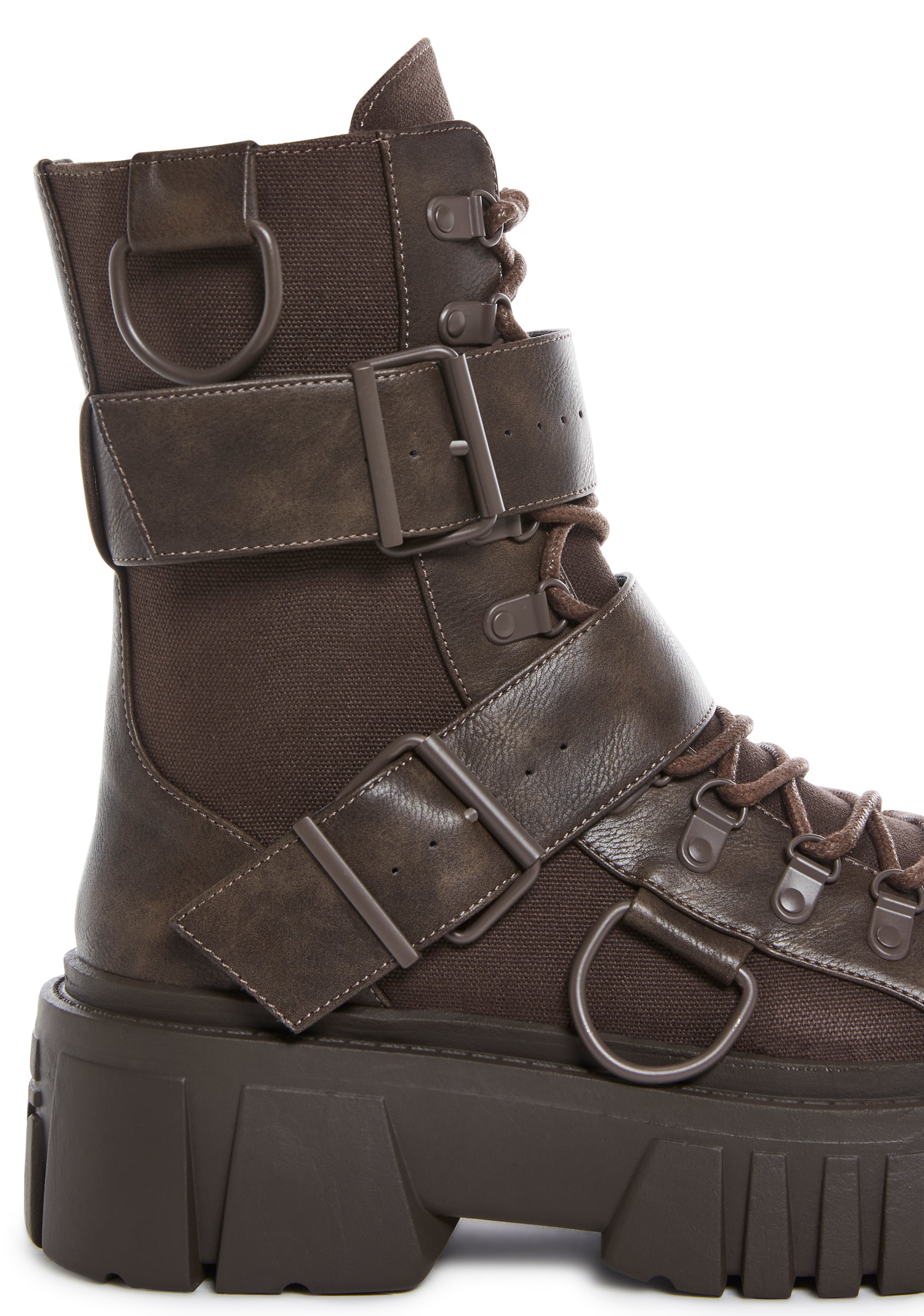 Club Exx Burning Man Buckle D Ring Lace Up Combat Boots - Brown