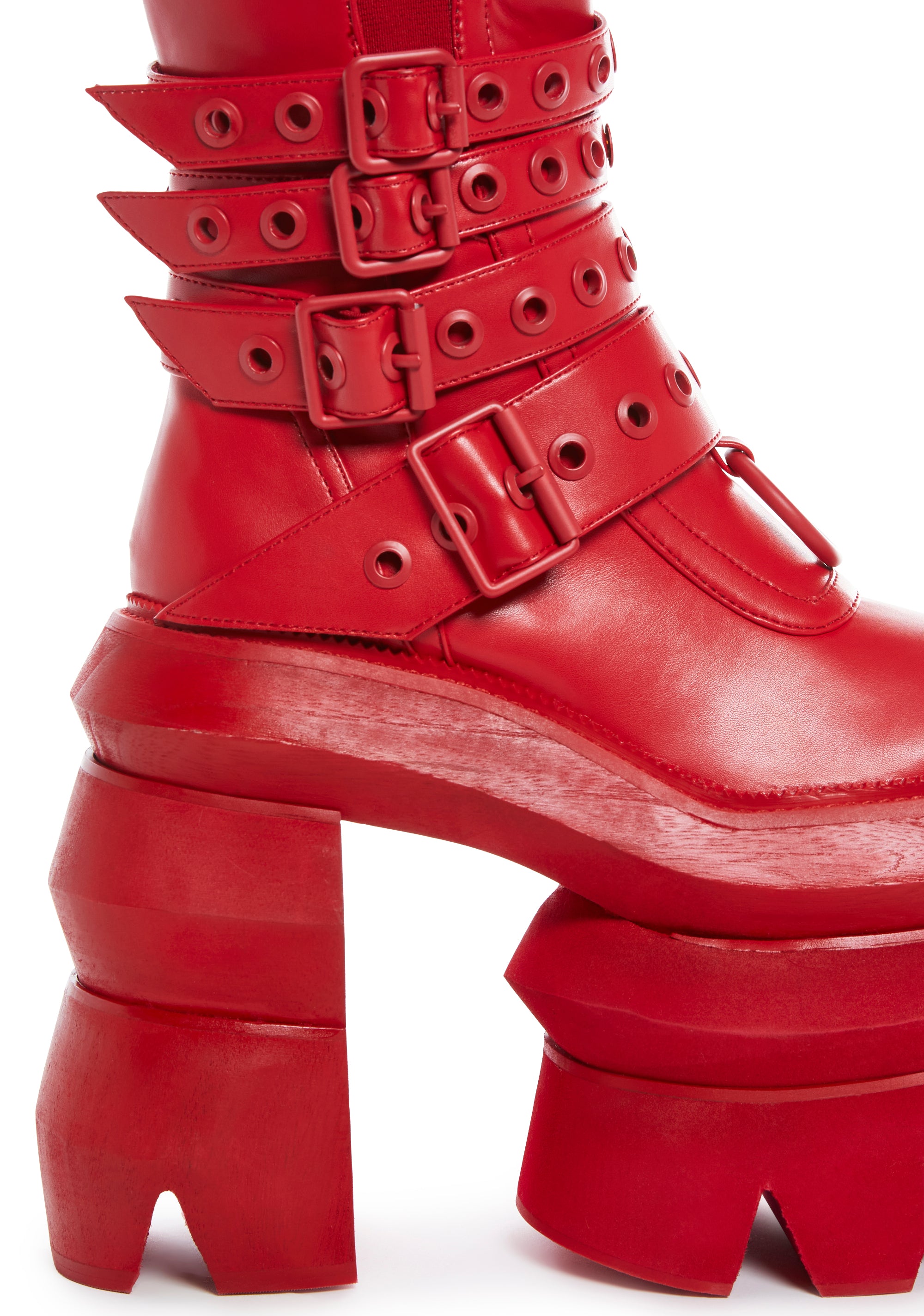 Widow Chunky Ankle Boots With Buckles And Side Zip Closures - Red – Dolls  Kill