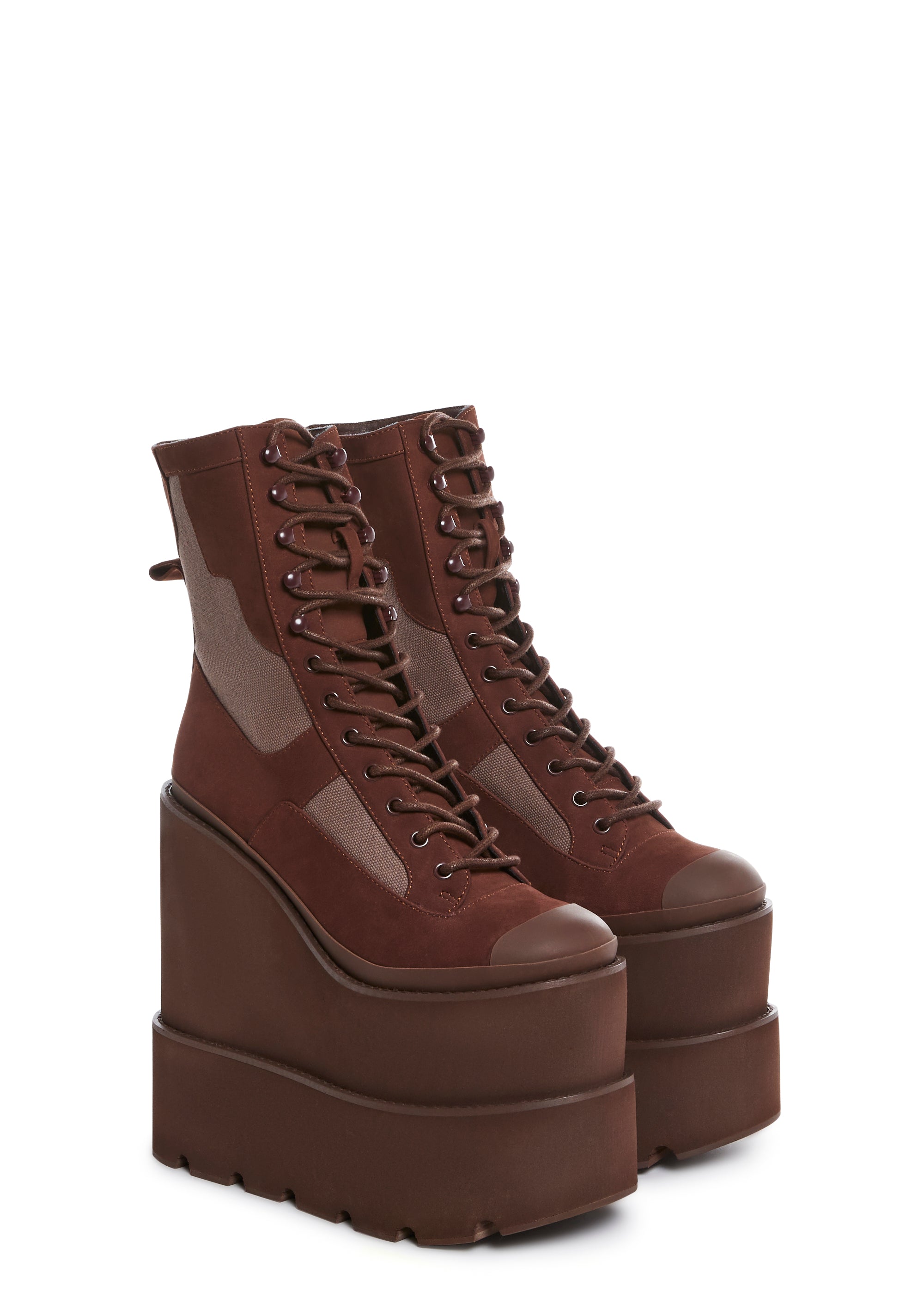 Darker Wavs Double Stack Wedge Platform Boots Rave - Brown – Dolls