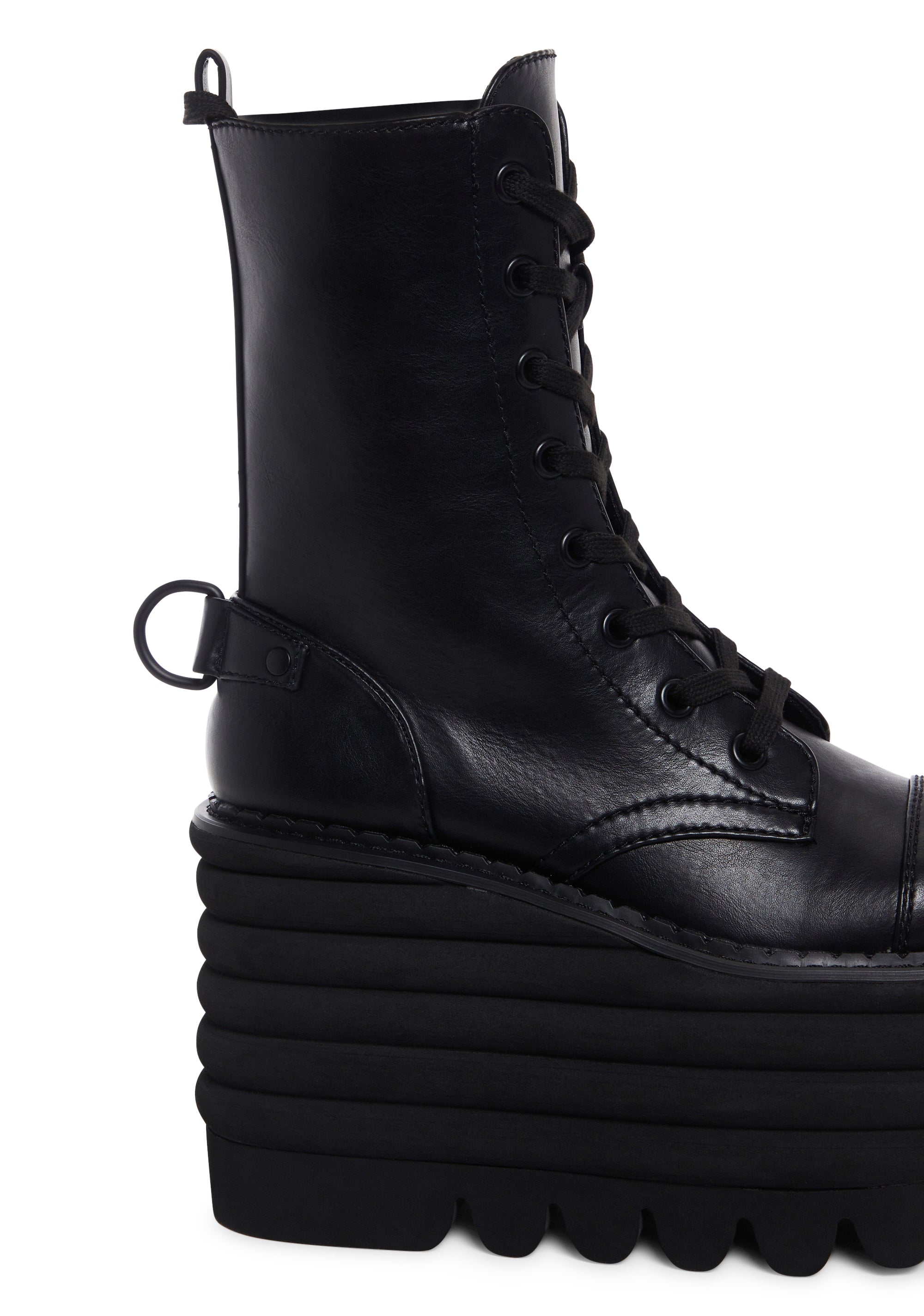 Current Mood Vegan Leather Ribbed Platform Combat Boots Black