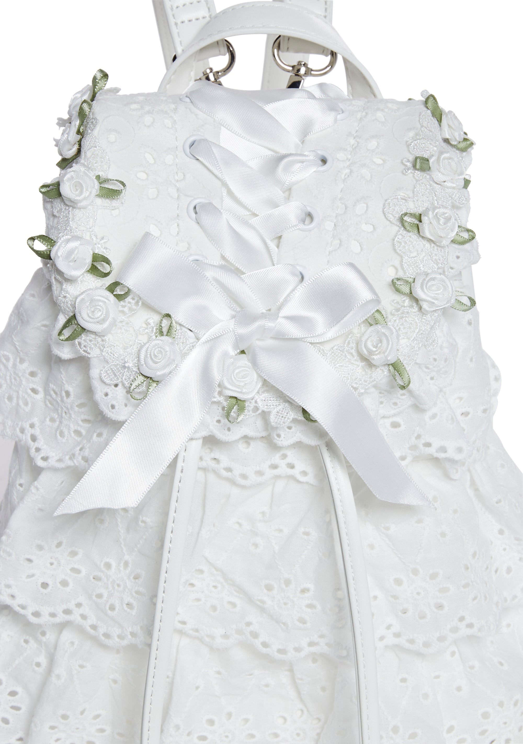 【DOLLS KILL】Ribbon In The Sky Mini Backpack Sugar Thrillz Ruffled Eyelet Lace Floral Drawstring Mini