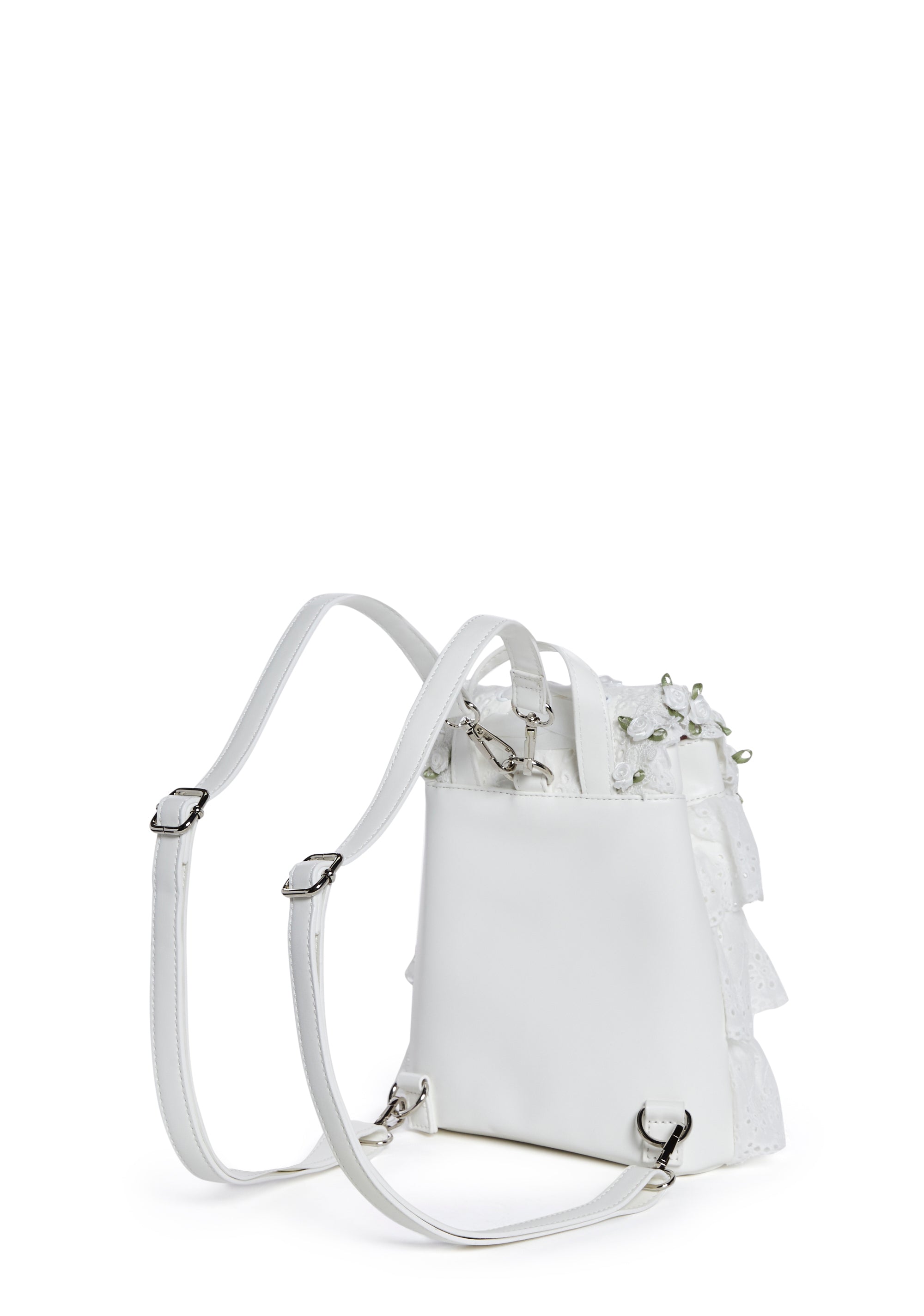 【DOLLS KILL】Ribbon In The Sky Mini Backpack Sugar Thrillz Ruffled Eyelet Lace Floral Drawstring Mini