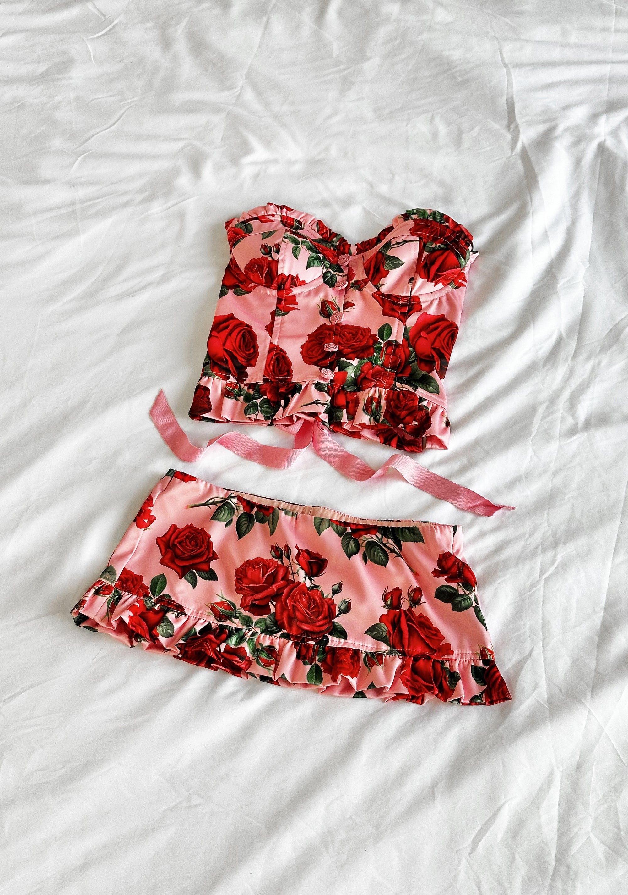 Sugar Thrillz Stretchy Satin Floral Mini Skort - Pink