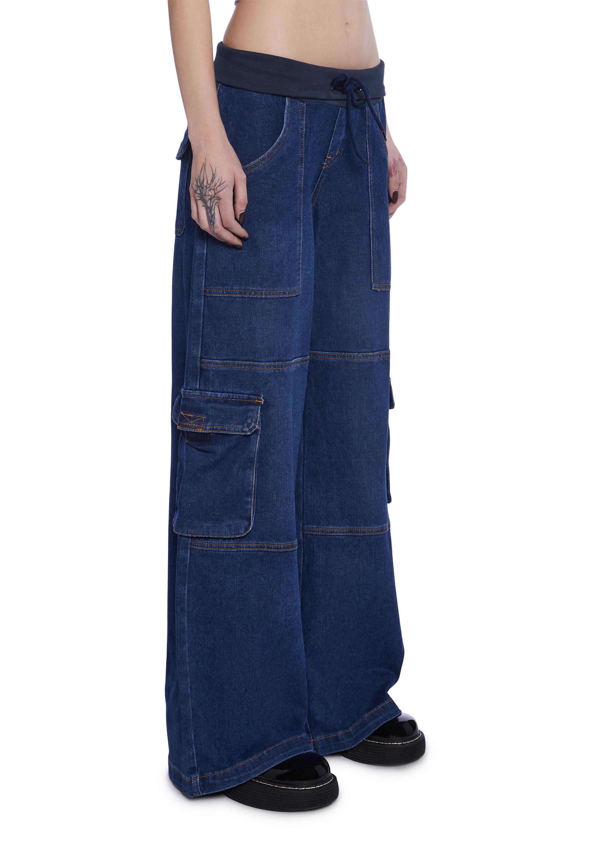 公式サイト - ハイブランドの新作が続々登場 Leg Wide Waist Fold-Over Delia's Denim Kill Dolls – Blue - Jeans パンツ