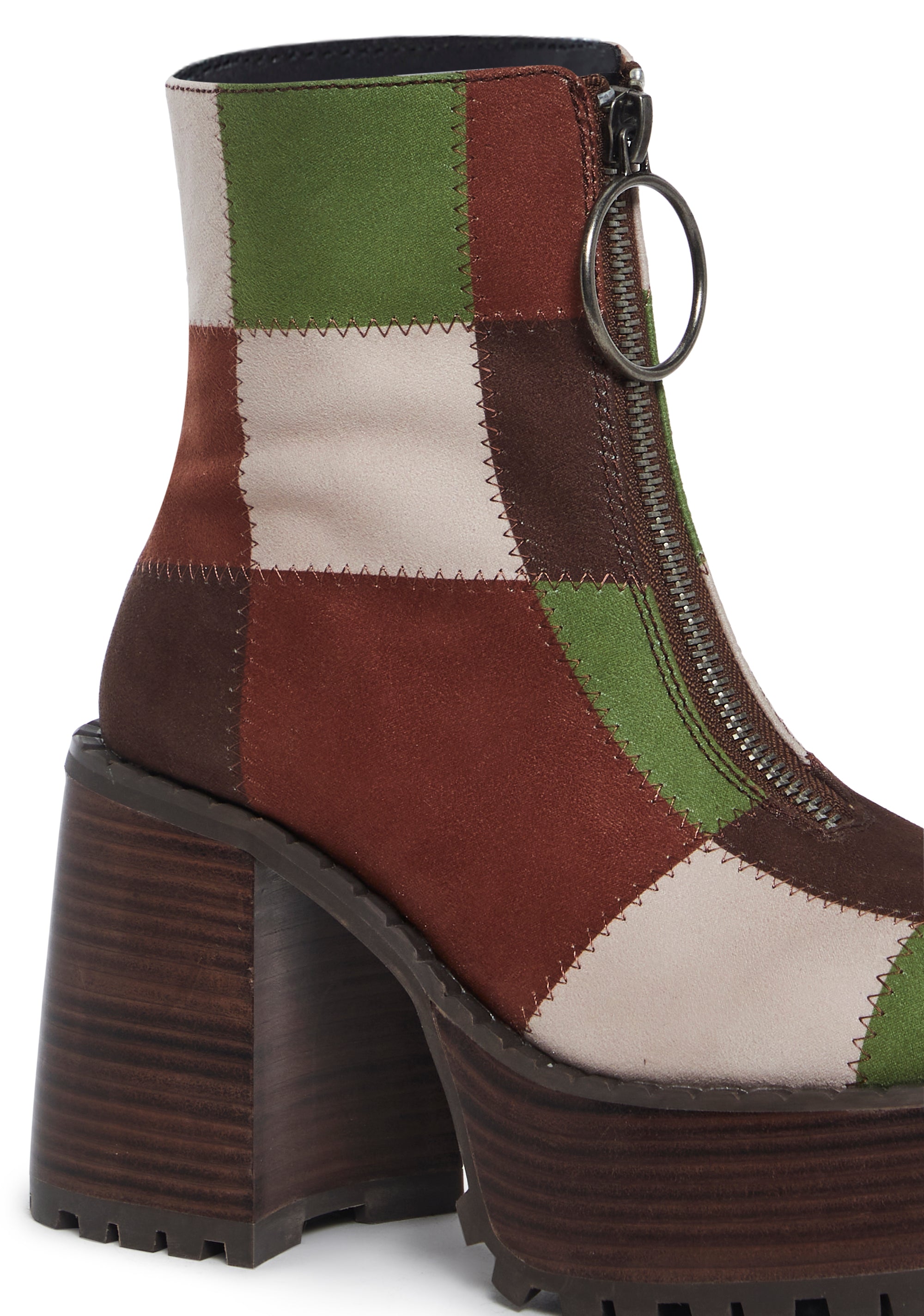 Current Mood Faux Suede Patchwork Platform Boots With Center Zipper Multi Dolls Kill