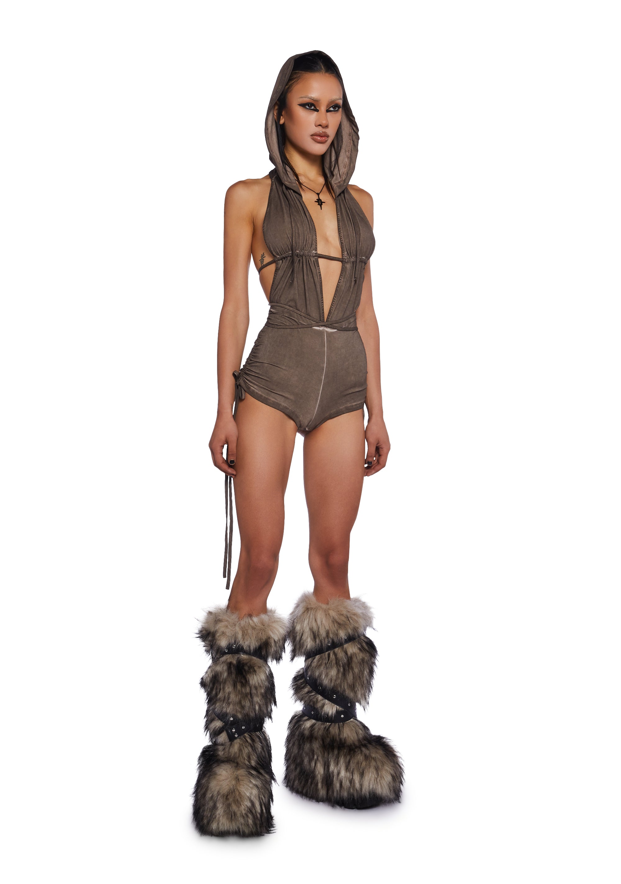 Downbeat Hooded Romper - Brown