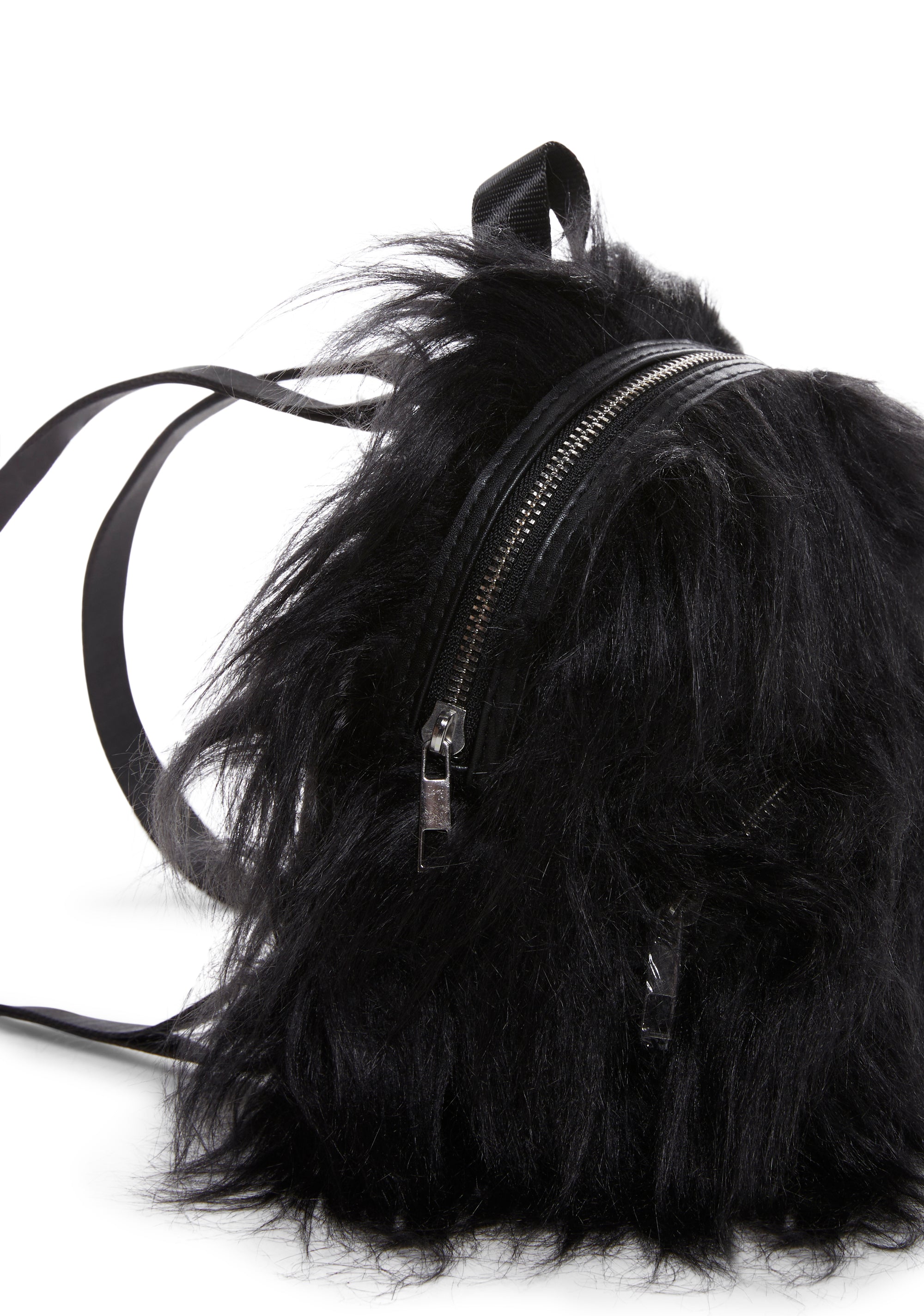 Current Mood Fuzzy Faux Fur Backpack With Zipper Closure Black Dolls Kill