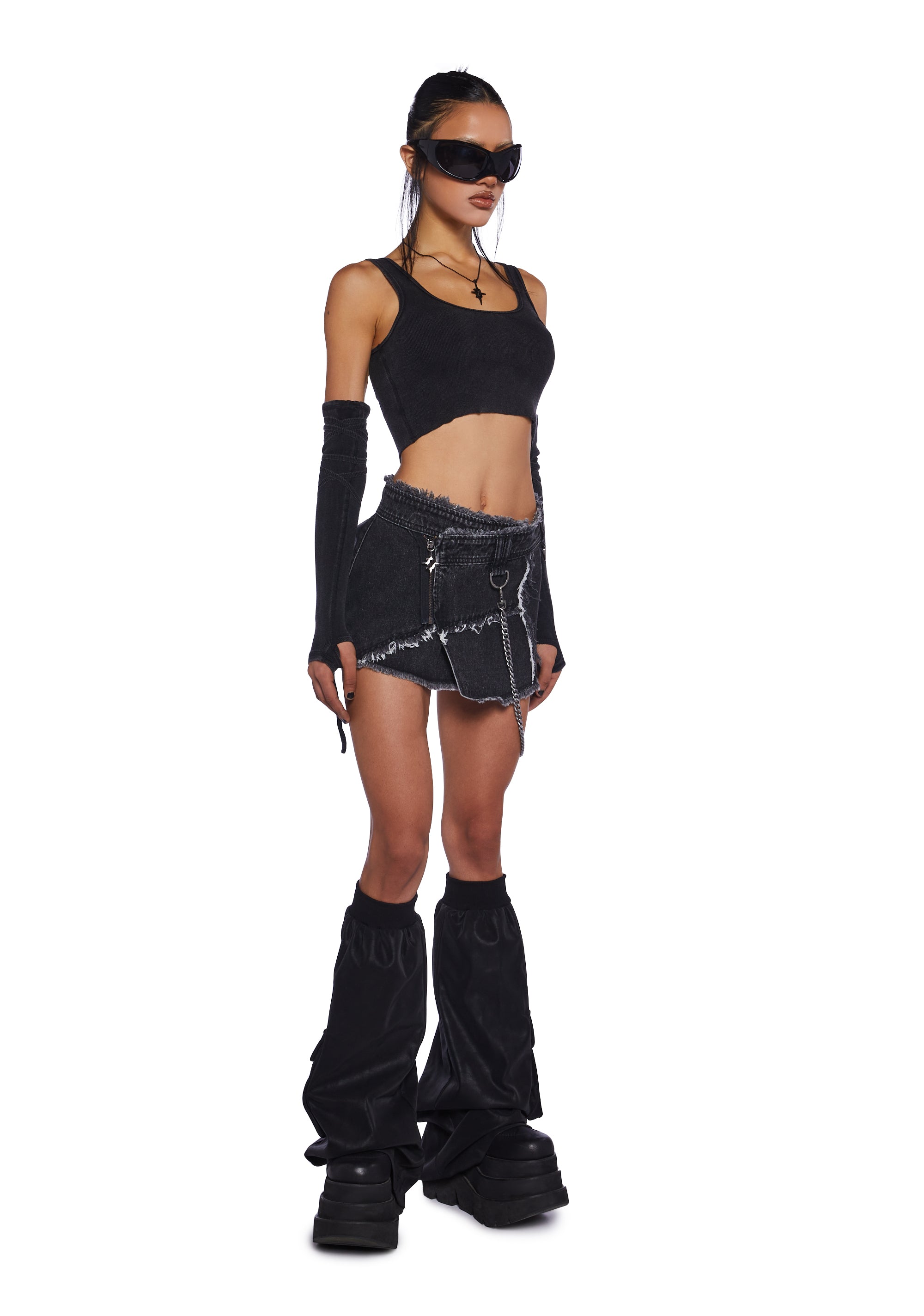 Darker Wavs Stretchy Ribbed Knit Tank With Lace-Up Arm