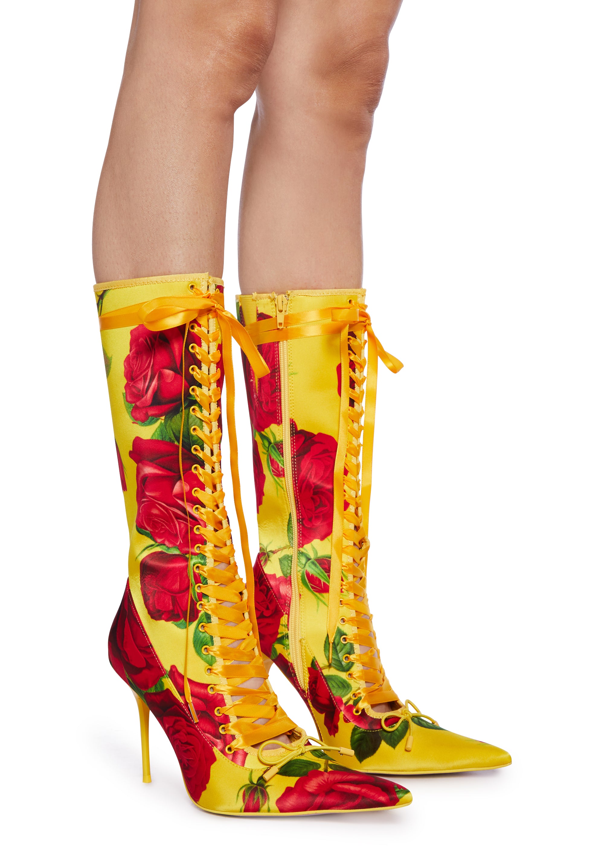 人気メーカー・ブランド Lace Print Rose Satin Thrillz Sugar Up Boots Up Zip Stiletto 靴