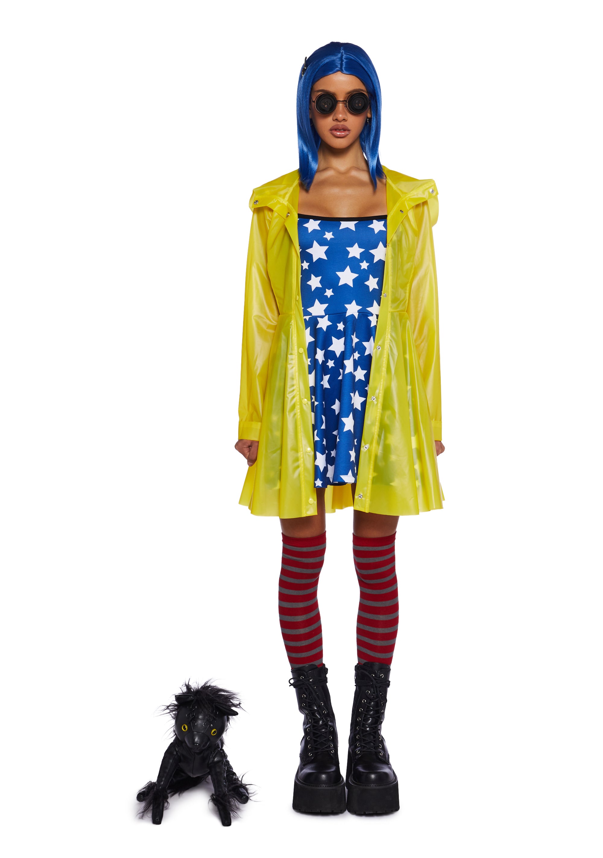 Button Eyed Explorer Premium Costume and Wig Set Blue Medium Adult Blue