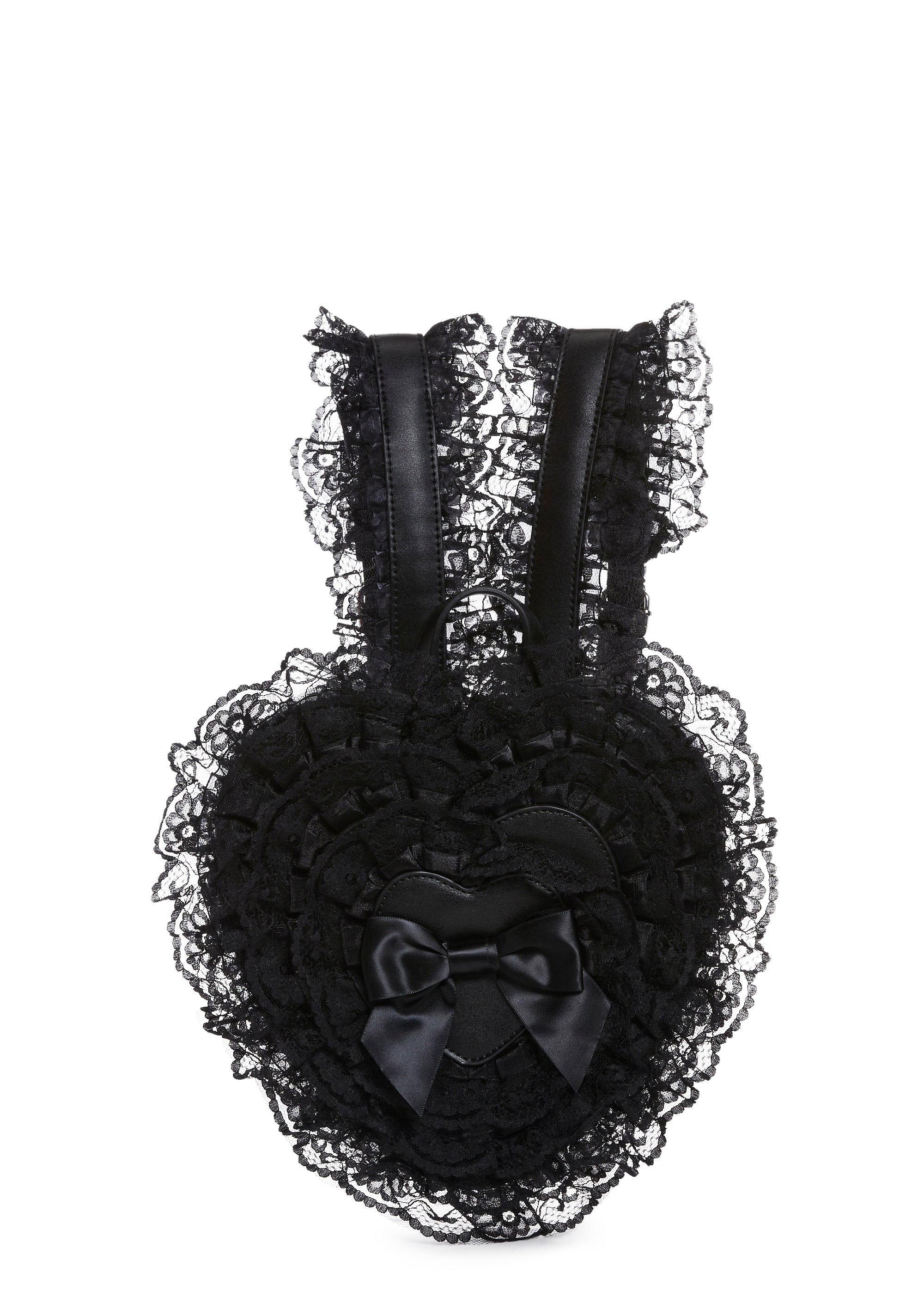 Widow Lace Ruffled Heart Shape Vegan Leather Mini Back  display picture 2