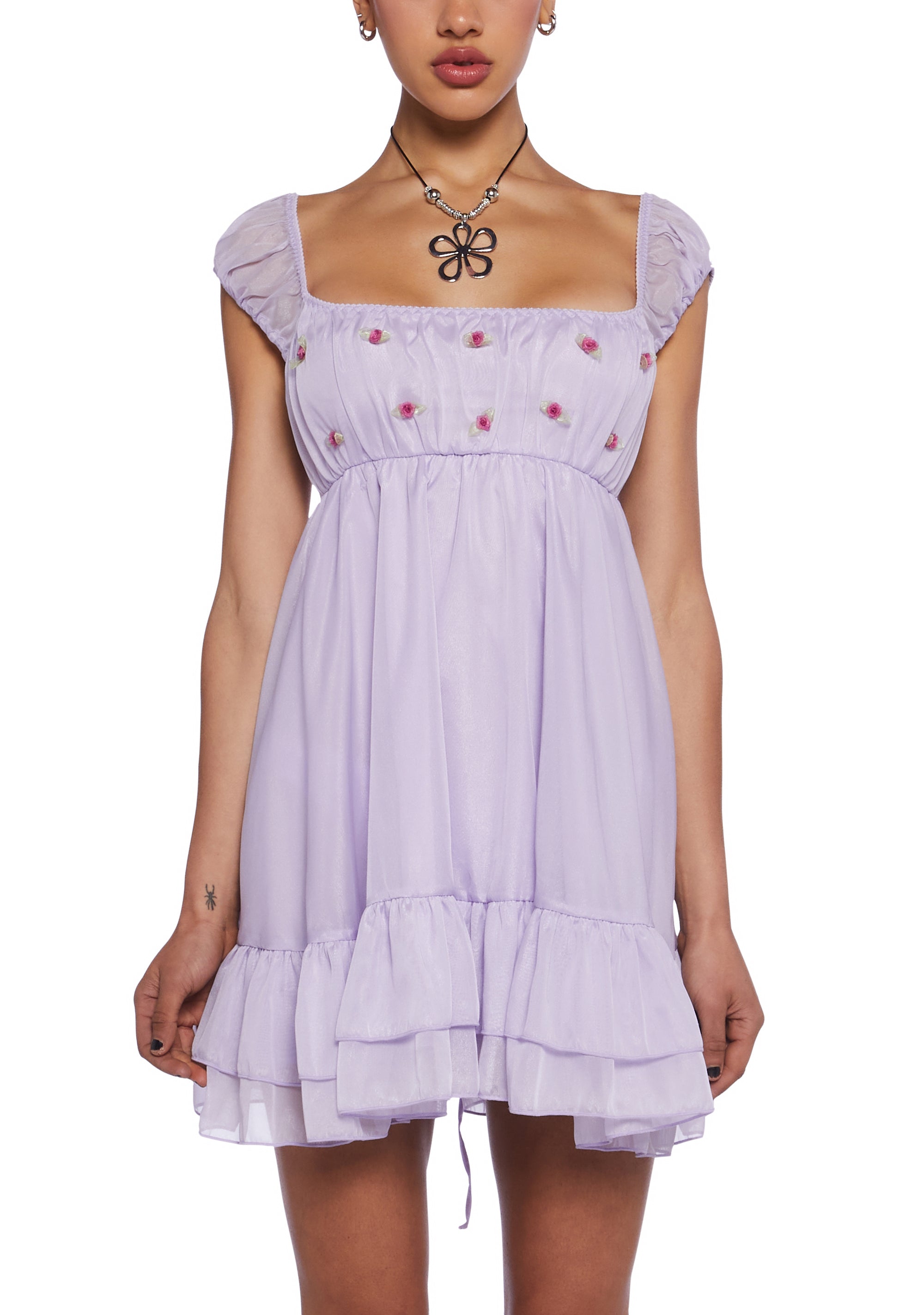 Delia's Sateen Rosette Empire Waist Babydoll Dress - Light Purple Dolls Kill Delia's Sateen Rosette Empire Waist Babydoll Dress - Light Purple Dolls Kill