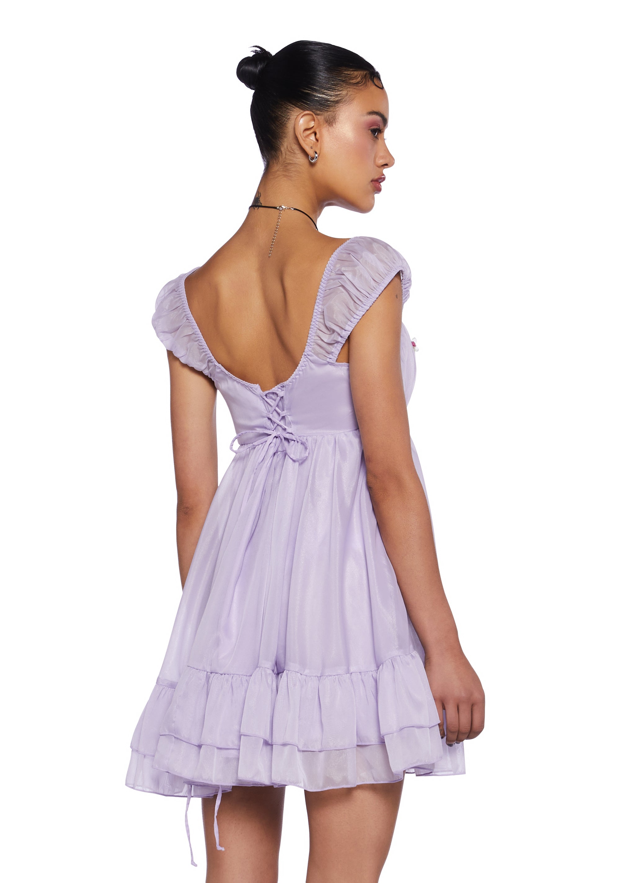 Delia's Sateen Rosette Empire Waist Babydoll Dress - Light Purple Dolls Kill Delia's Sateen Rosette Empire Waist Babydoll Dress - Light Purple Dolls Kill