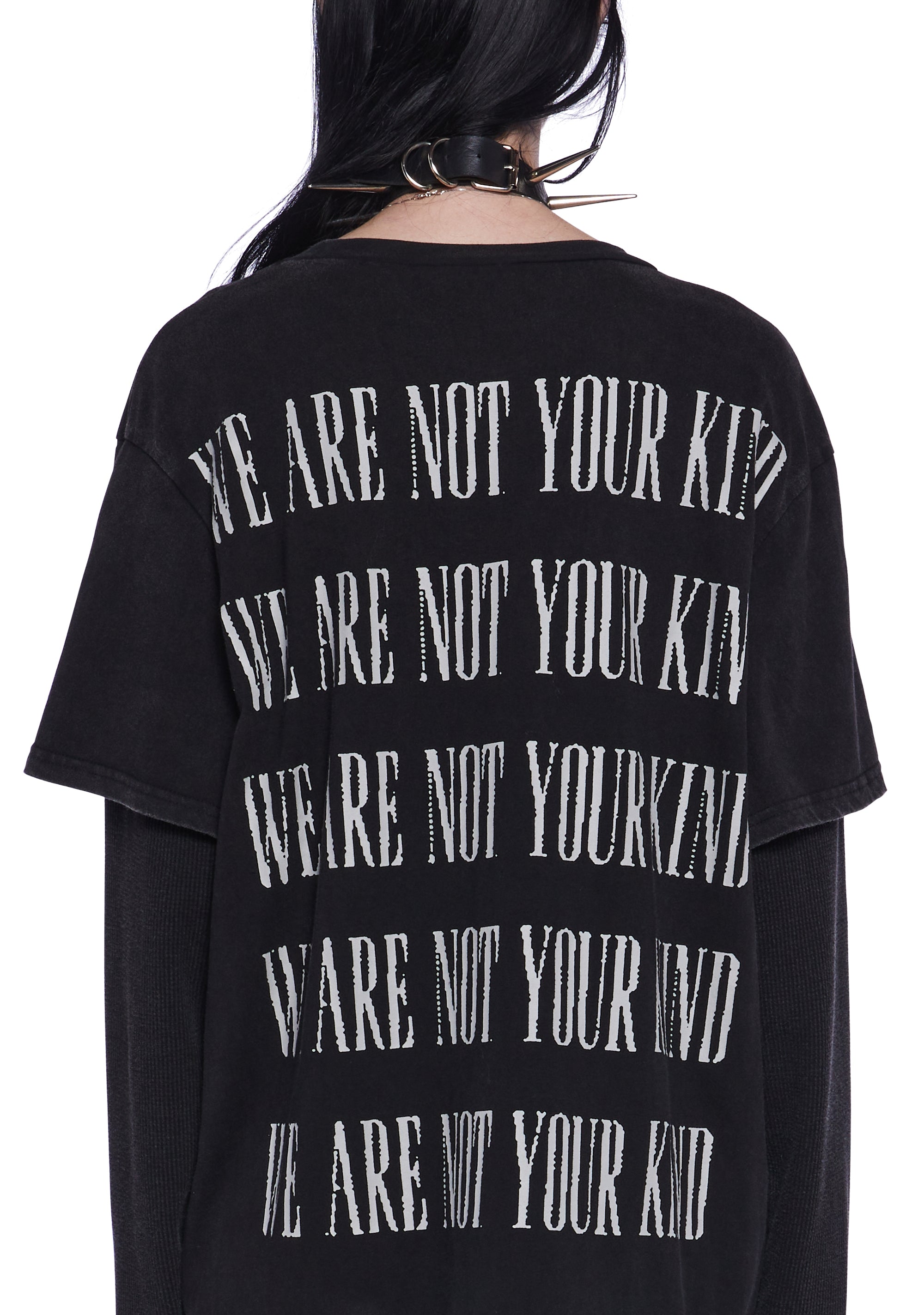 Dolls Kill x Slipknot Band Logo Washed Oversized Graphic Long Sleeve Twofer  Tee - Black