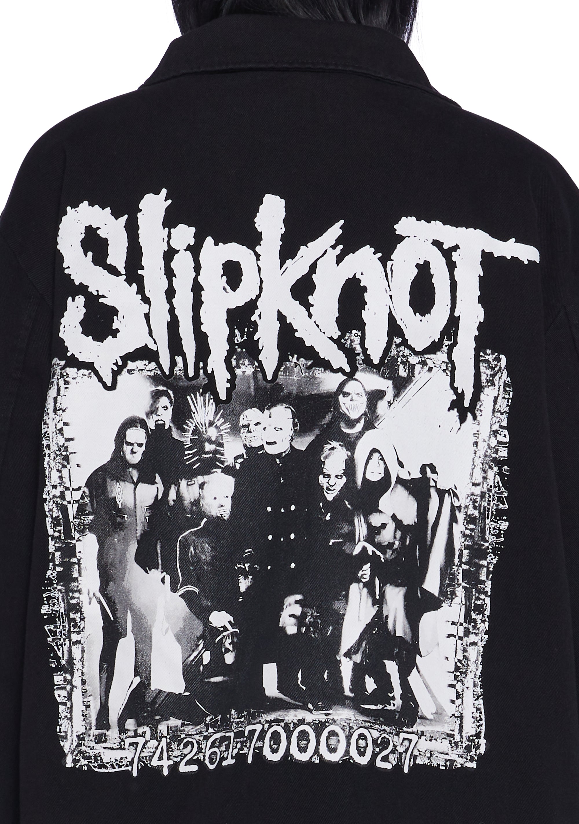 Dolls Kill x Slipknot Band Logo Lyric Twill Work Trucker Jacket