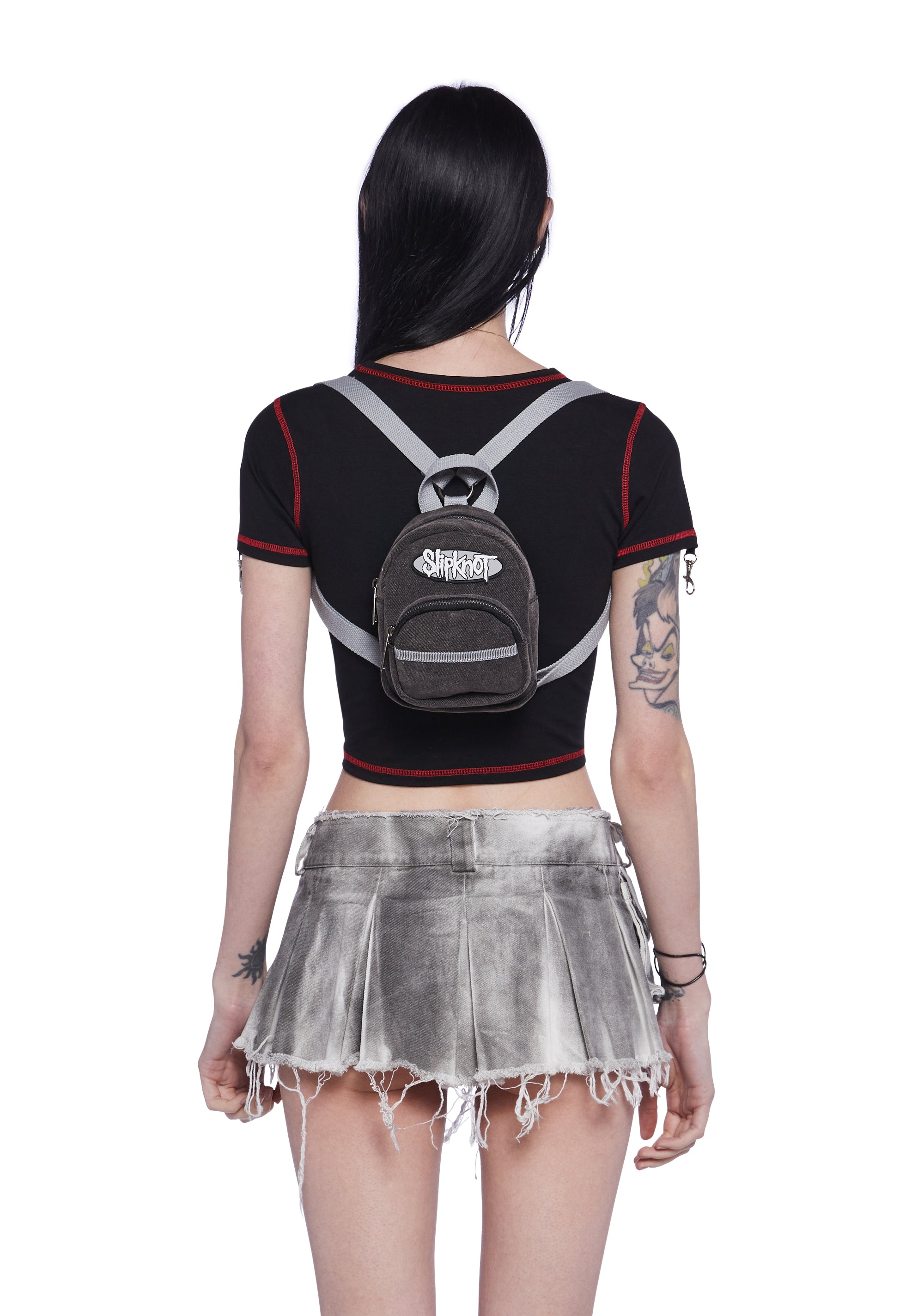 Dopeskill Backpack Dolls Kill x Slipknot Band Logo Washed Distressed Mini Backpack - Gray