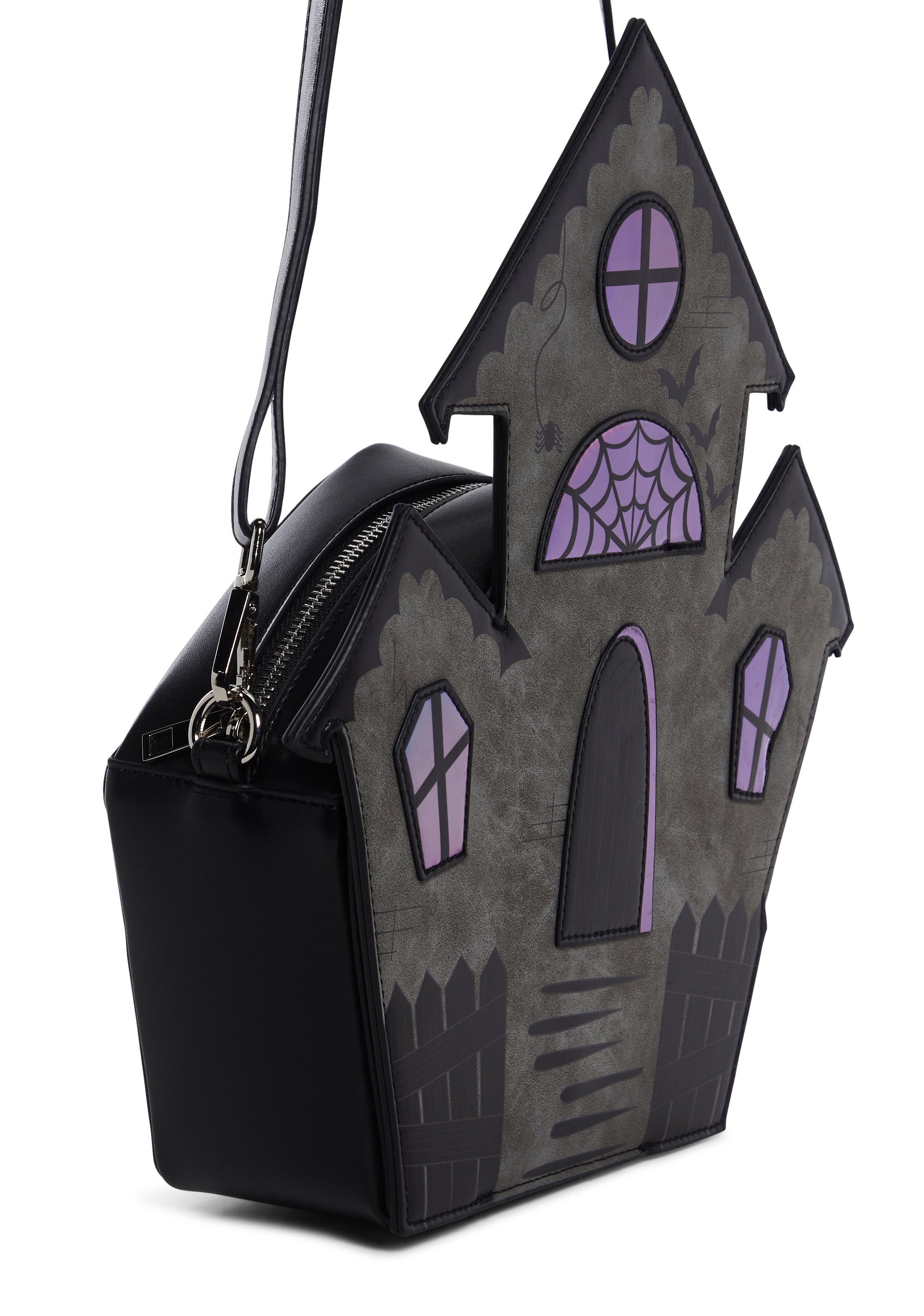 Trickz N Treatz Holographic Haunted House Crossbody Bag Black