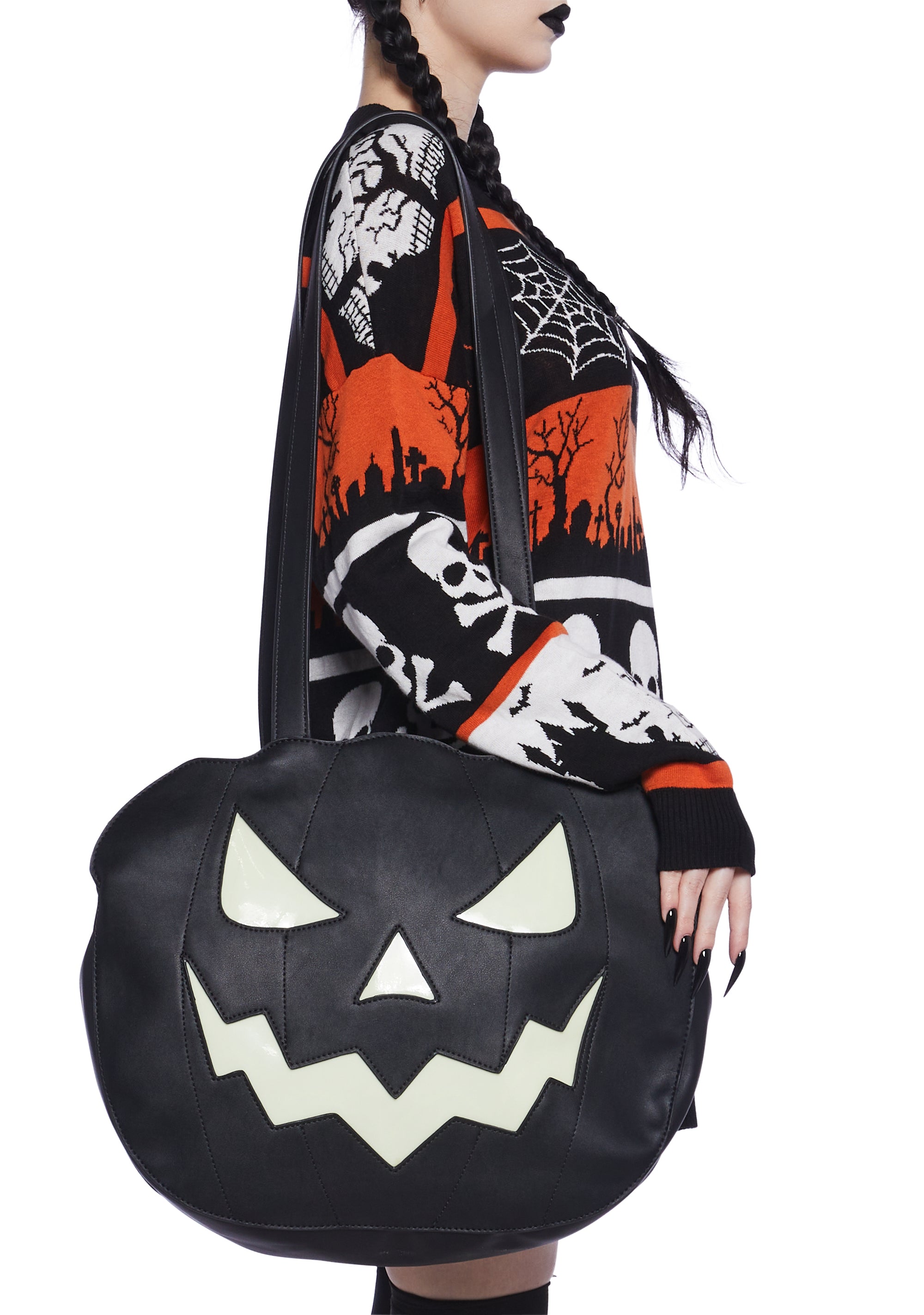 Trickz N' Treatz Glow In The Dark Pumpkin Tote Bag - Black – Dolls