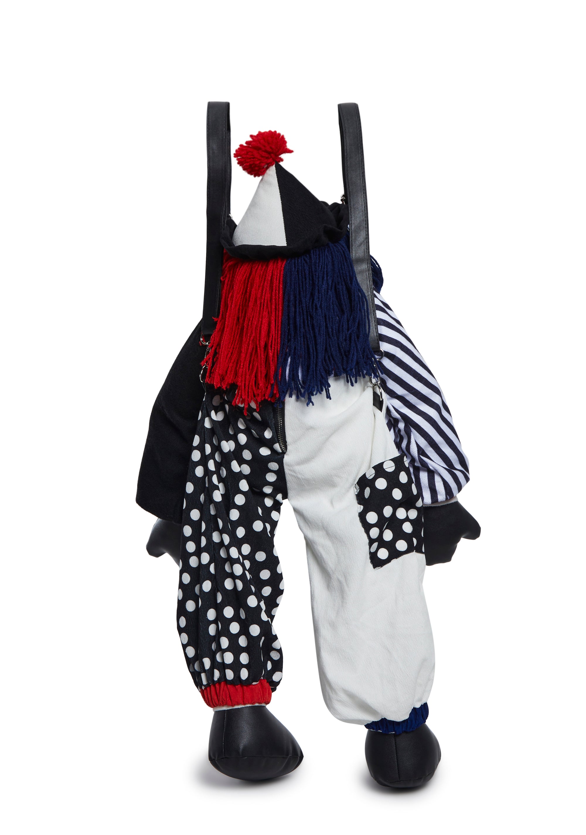Dolls Kill Trickz N Treatz Legit Funny Clown Backpack Black White Blue Clowncore Clowncore Rave Faux Fur Lace Up Charm Mini Backpack Club Exx  main image 4