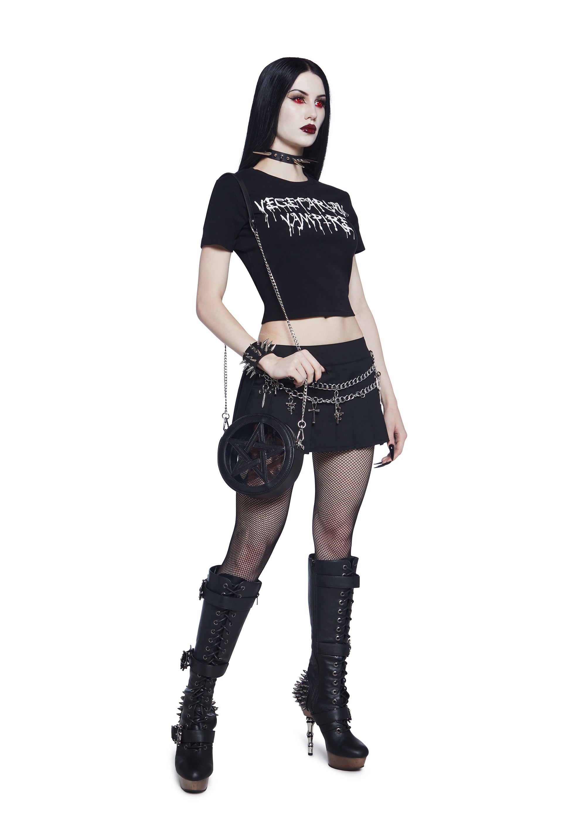 DEATH LABEL【TRUST GIRLS WING】139cm Widow Vegan Leather Pentagram Crossbody Bag - Black – Dolls Kill