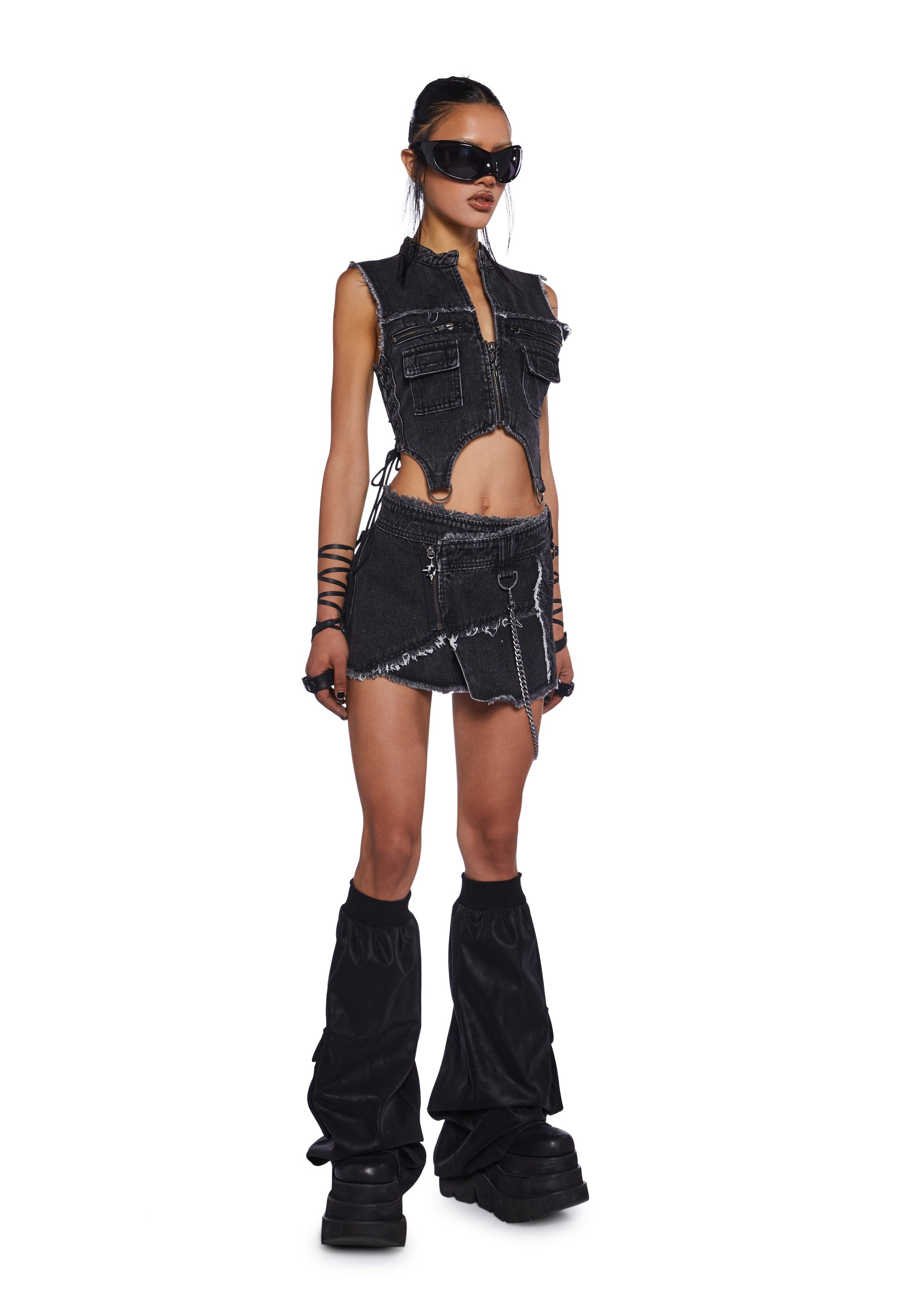 Darker Wavs Denim Distressed Vest With Front And Back