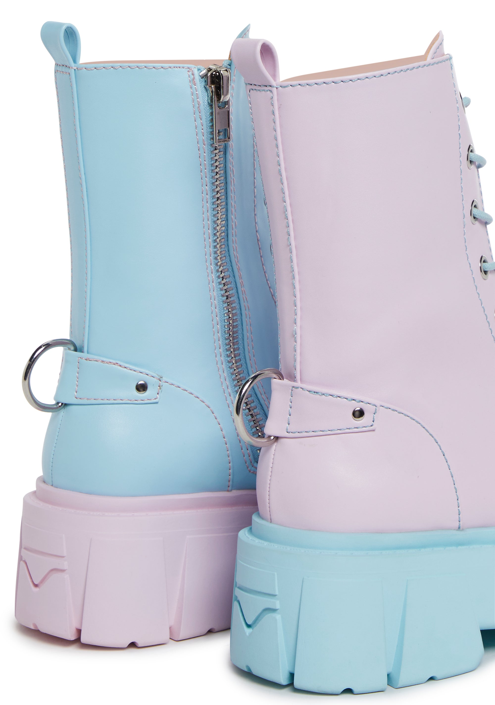 Sky Blue Colored Combat Boots Yellow Flower Sky Blue Lace Up Boots