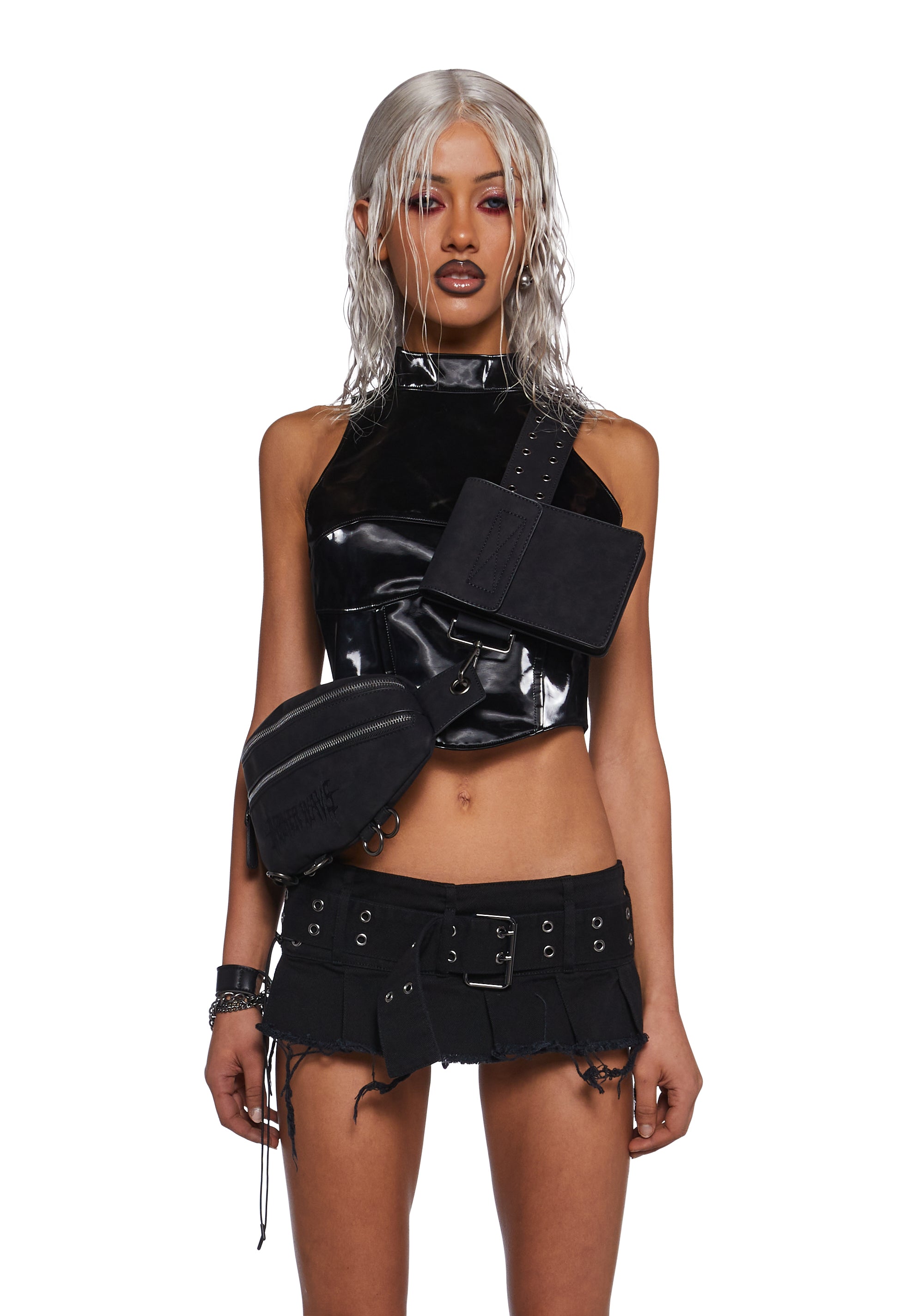 Darker Wavs Multipocketed O-Ring Crossbody Bag - Black – Dolls Kill