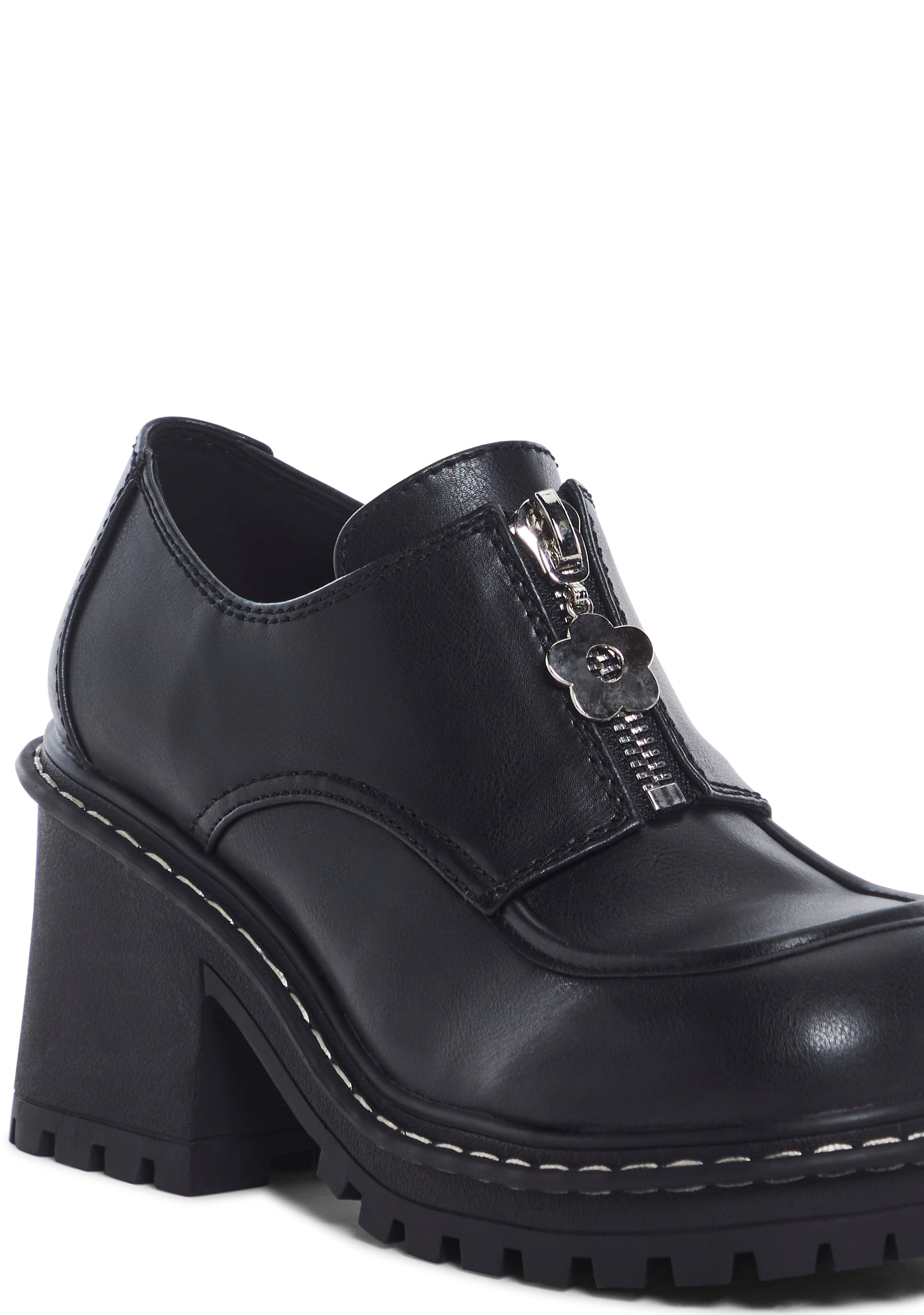 Delia's Vegan Leather Oxford Loafers With Daisy Charm Zip - Black