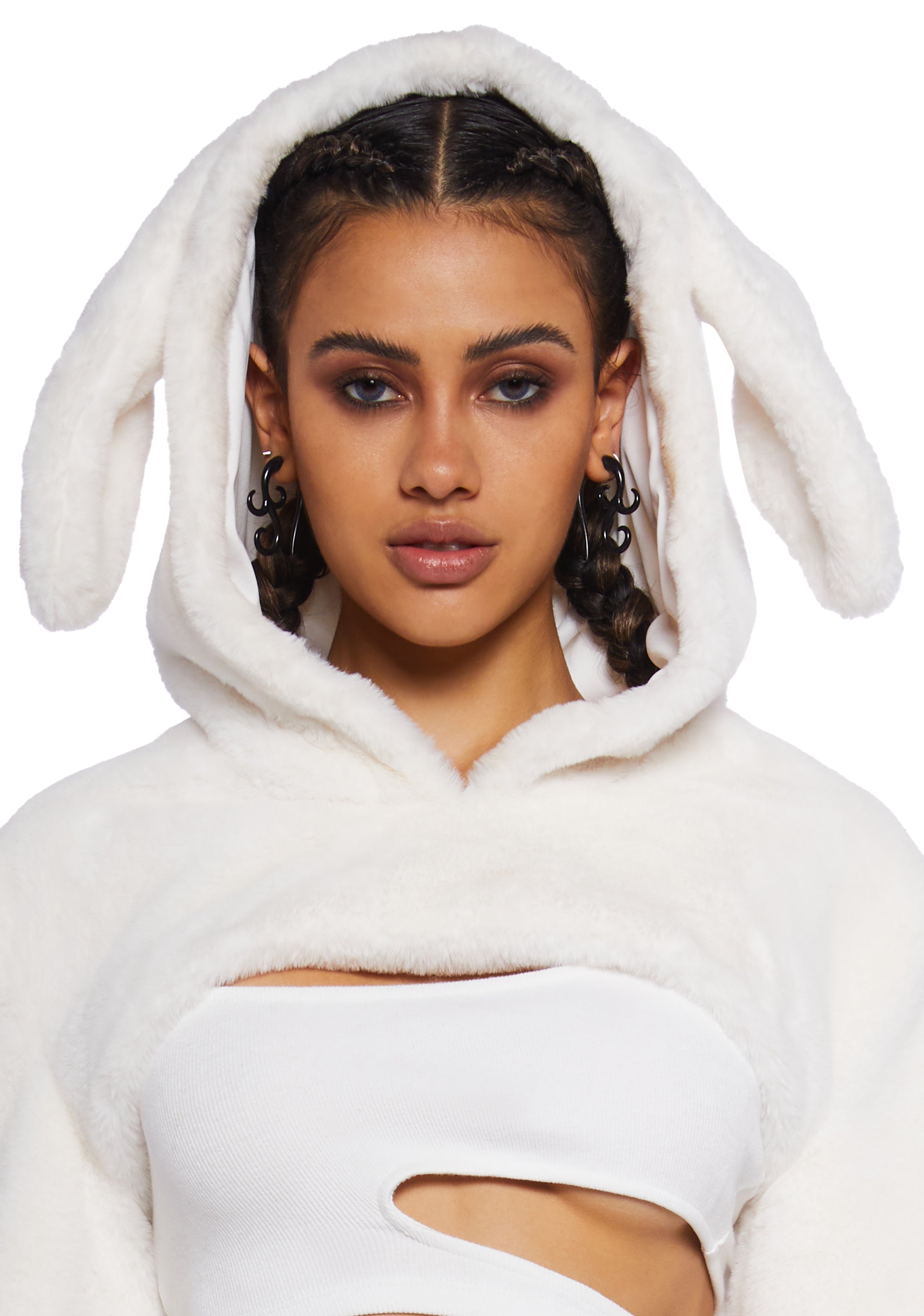 Club Exx Burning Man Festival Plush Rabbit Ears Shrug - White – Dolls Kill