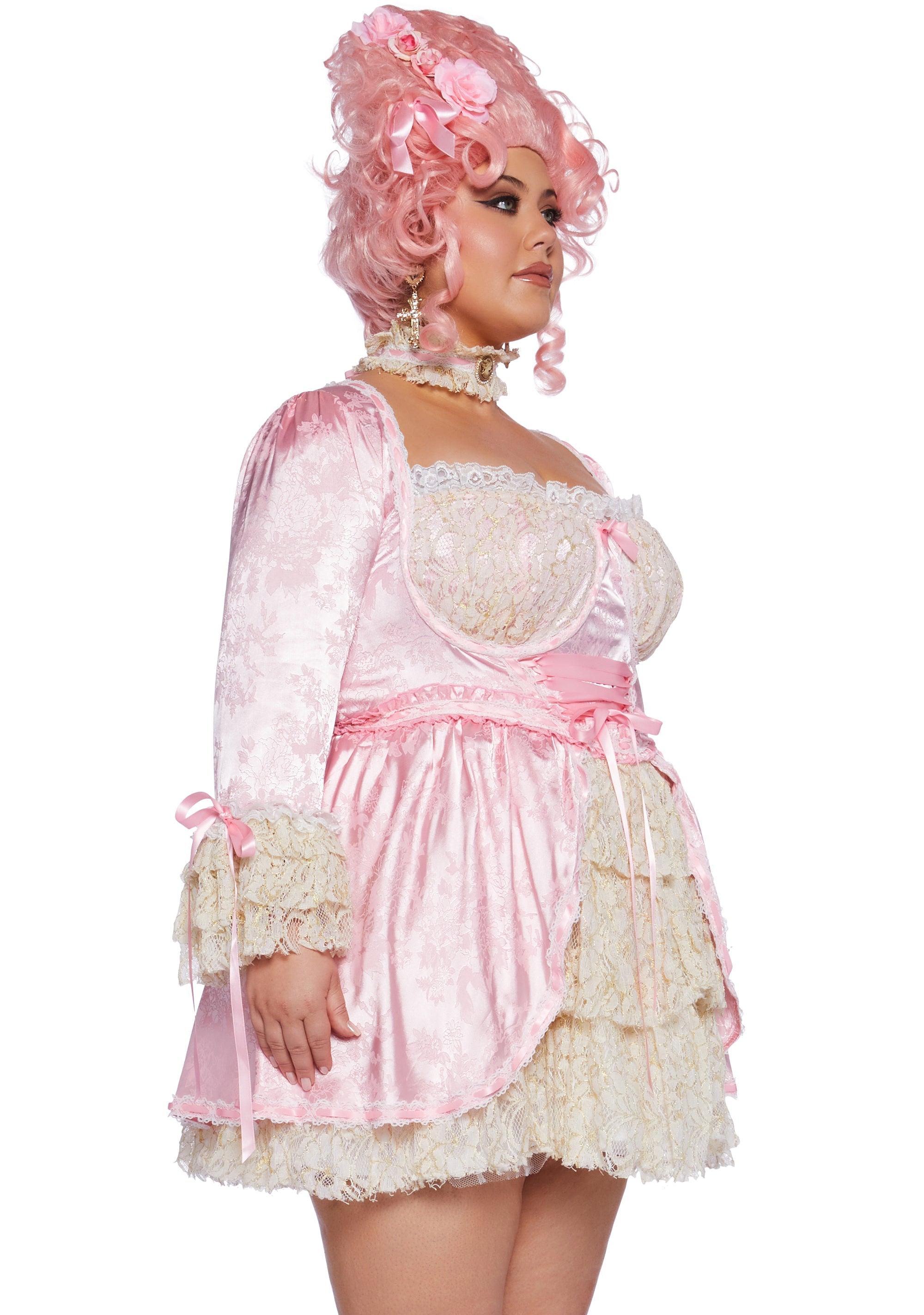 Plus Size Sexy Womans Halloween Costume Marie Antoinette French Cake Queen Renaissance Costume Pink Dolls Kill