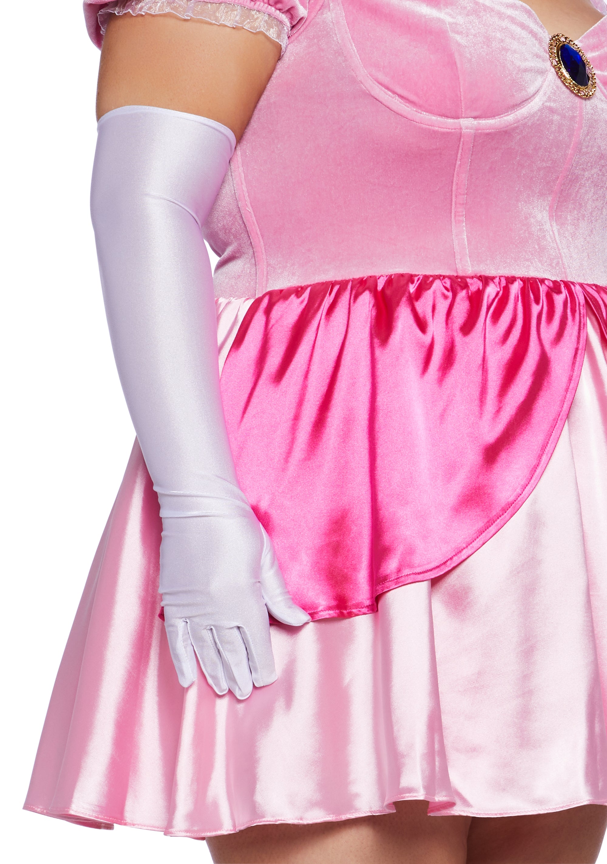 strapless open back dress Plus Size Sexy Womans Halloween Costume Nintendo Video Game Princess Peach  Halloween Mini Dress And Crown Costume Set Super Mario Luigi Mushroom  Kingdom