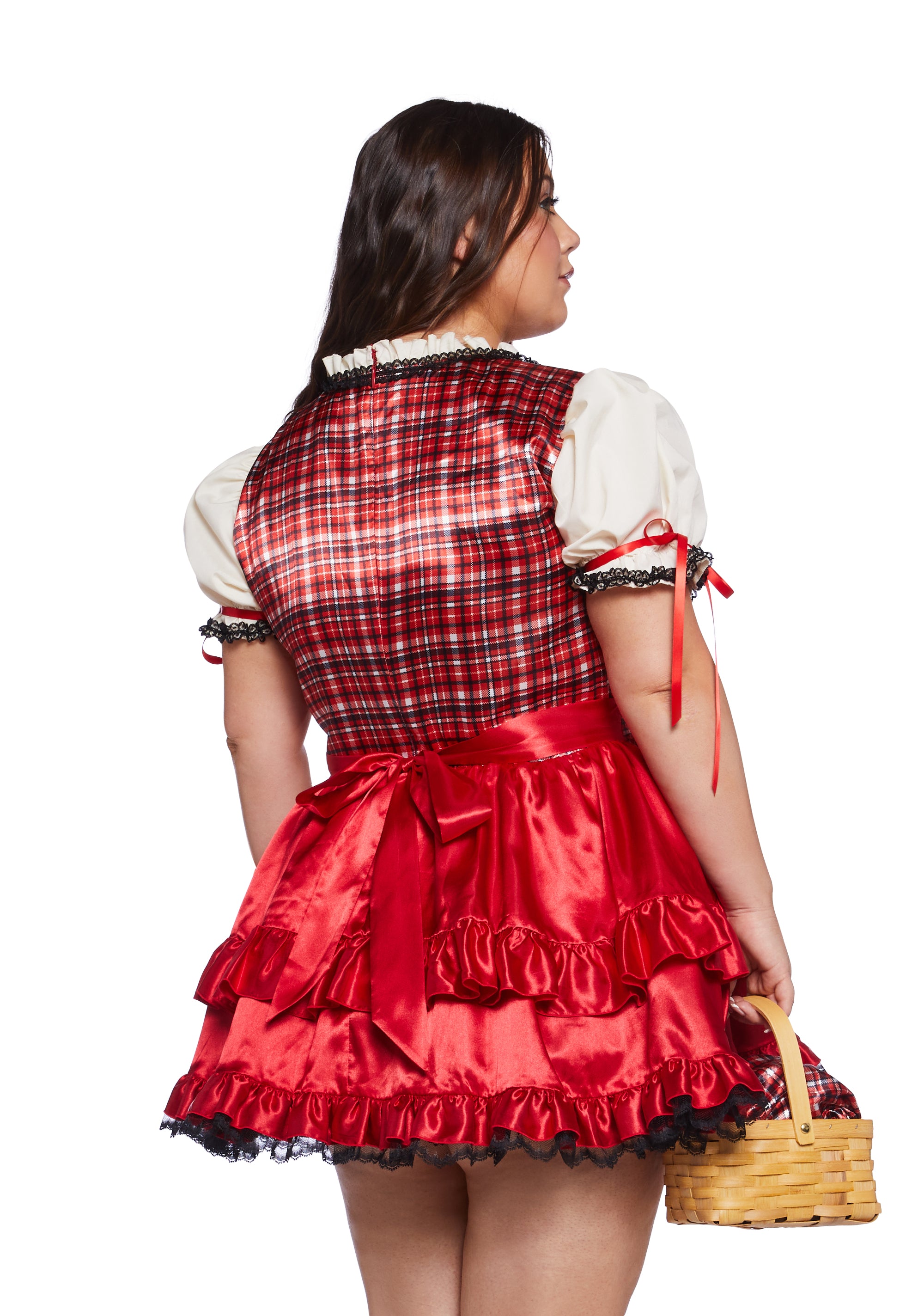 Plus Size Red Riding Hood Sexy Womans Halloween Costume Mini Dress With  Cape And Tablecloth And Basket