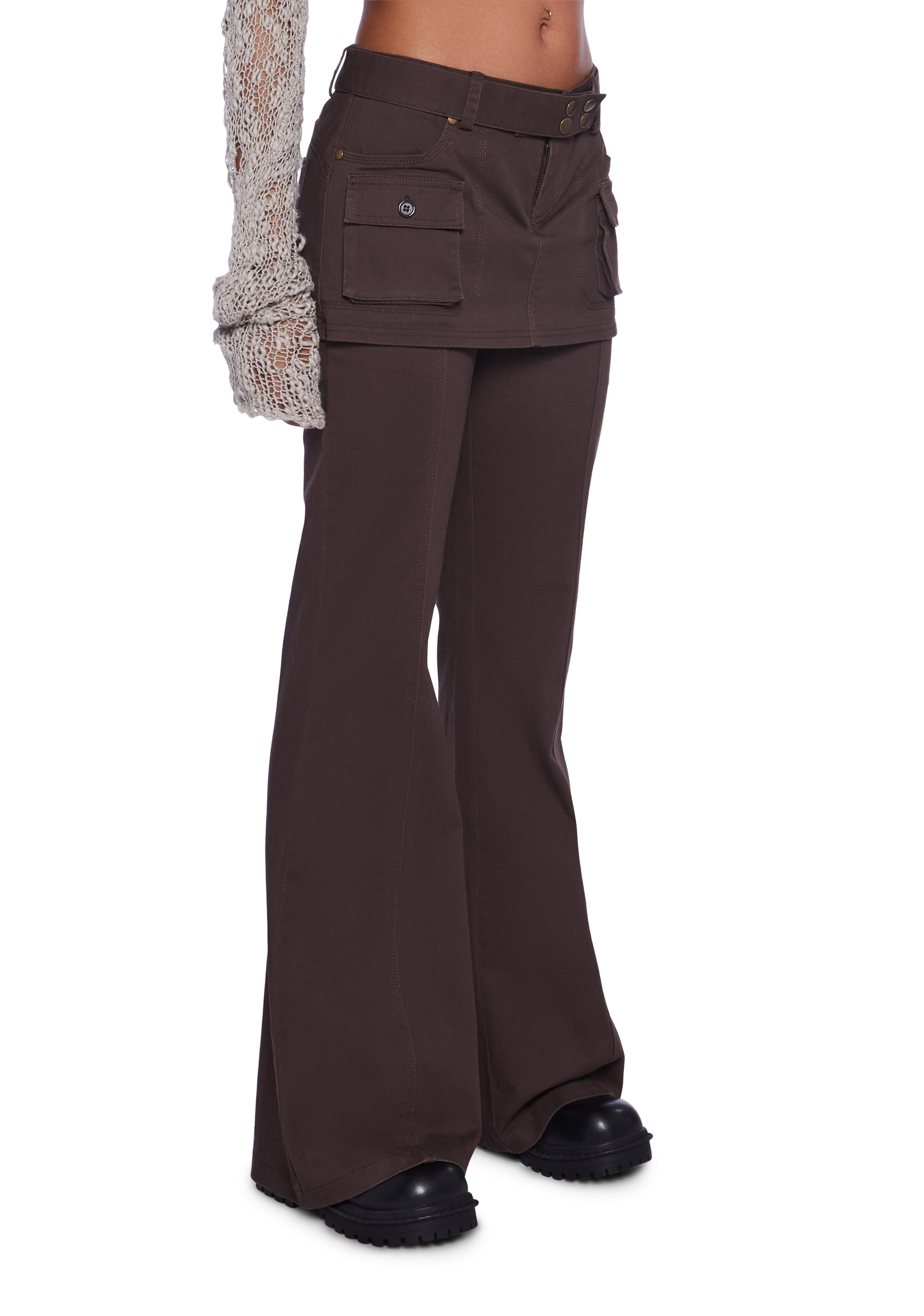 rolarola★韓国人気★R:LOL BELT CARGO SKIRT_SK-20307 Current Mood Belted Cargo Pants And Mini Skirt - Brown
