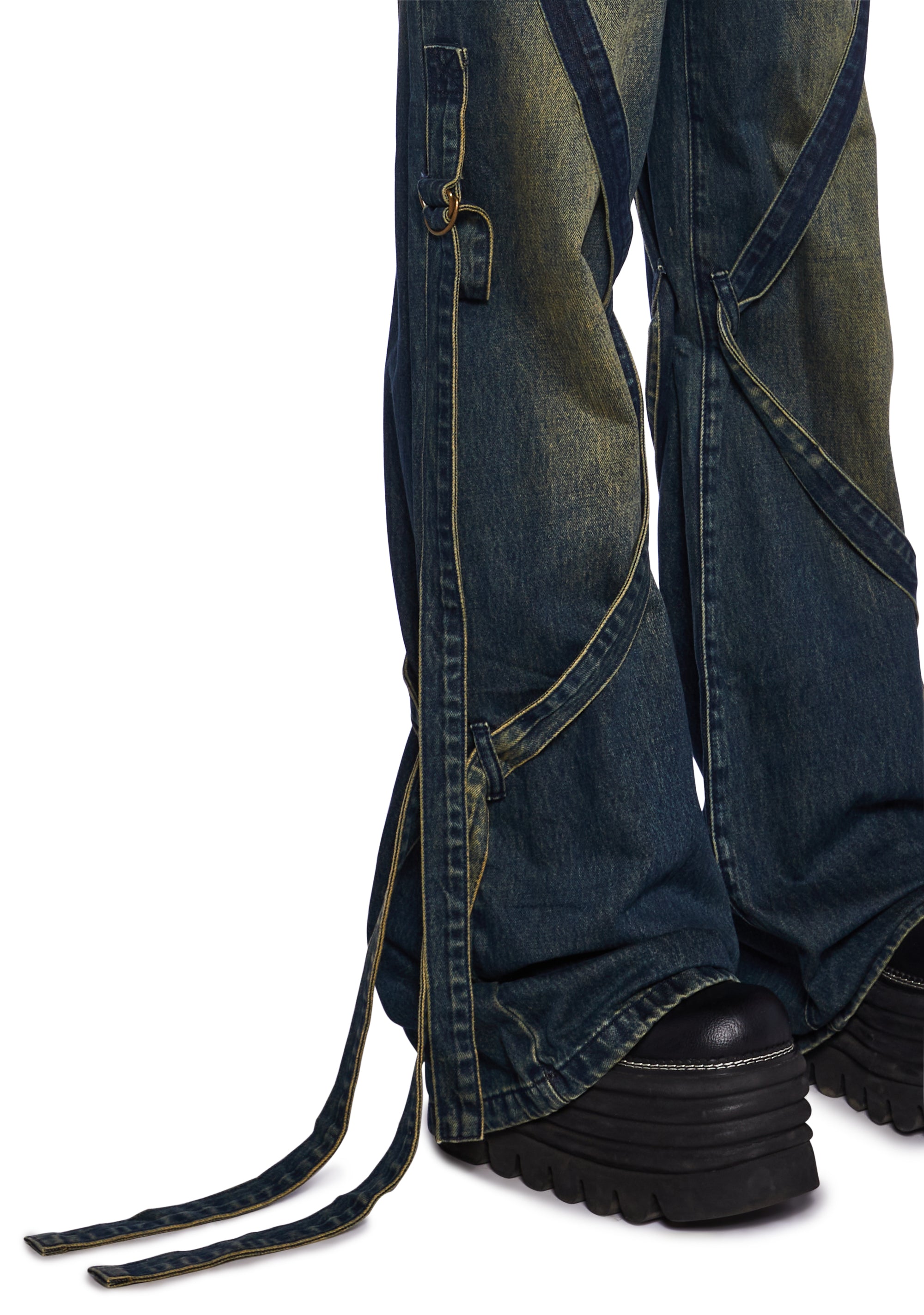 Current Mood Washed Denim Strappy Wide Leg Jeans - Blue