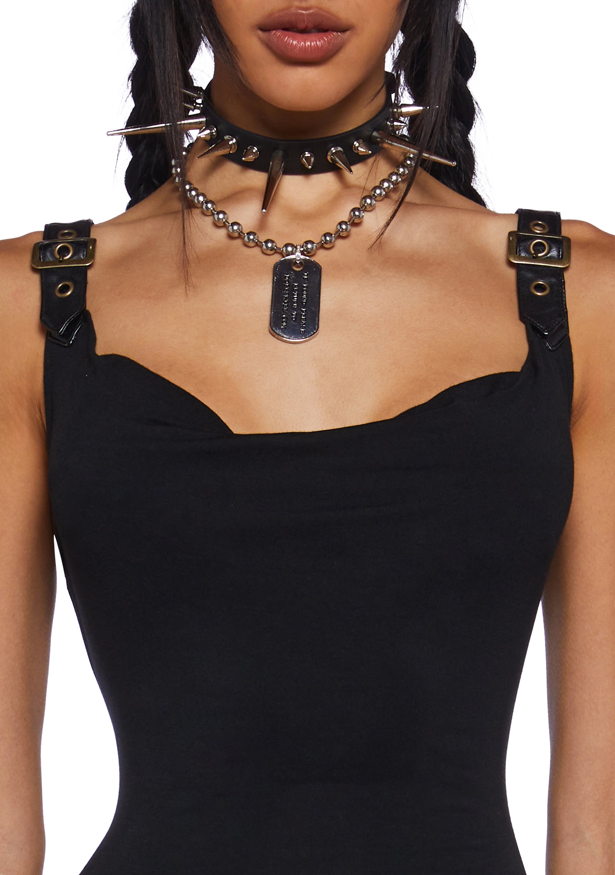 Black dress with buckle straps discount