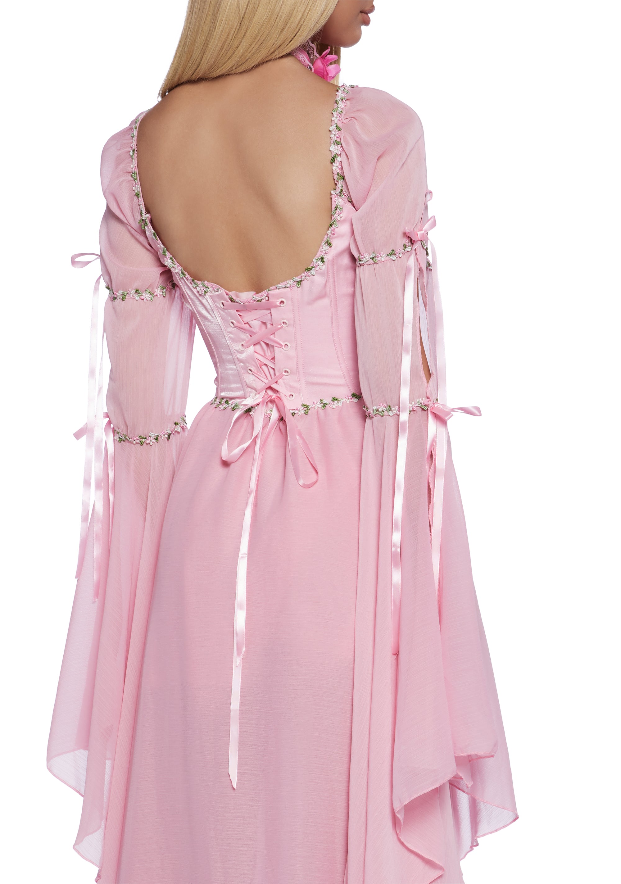 pink medieval dress Sugar Thrills Corset Maxi Dress With Floral Embroidery Fairycore Fairy Renaissance Renfaire Princess