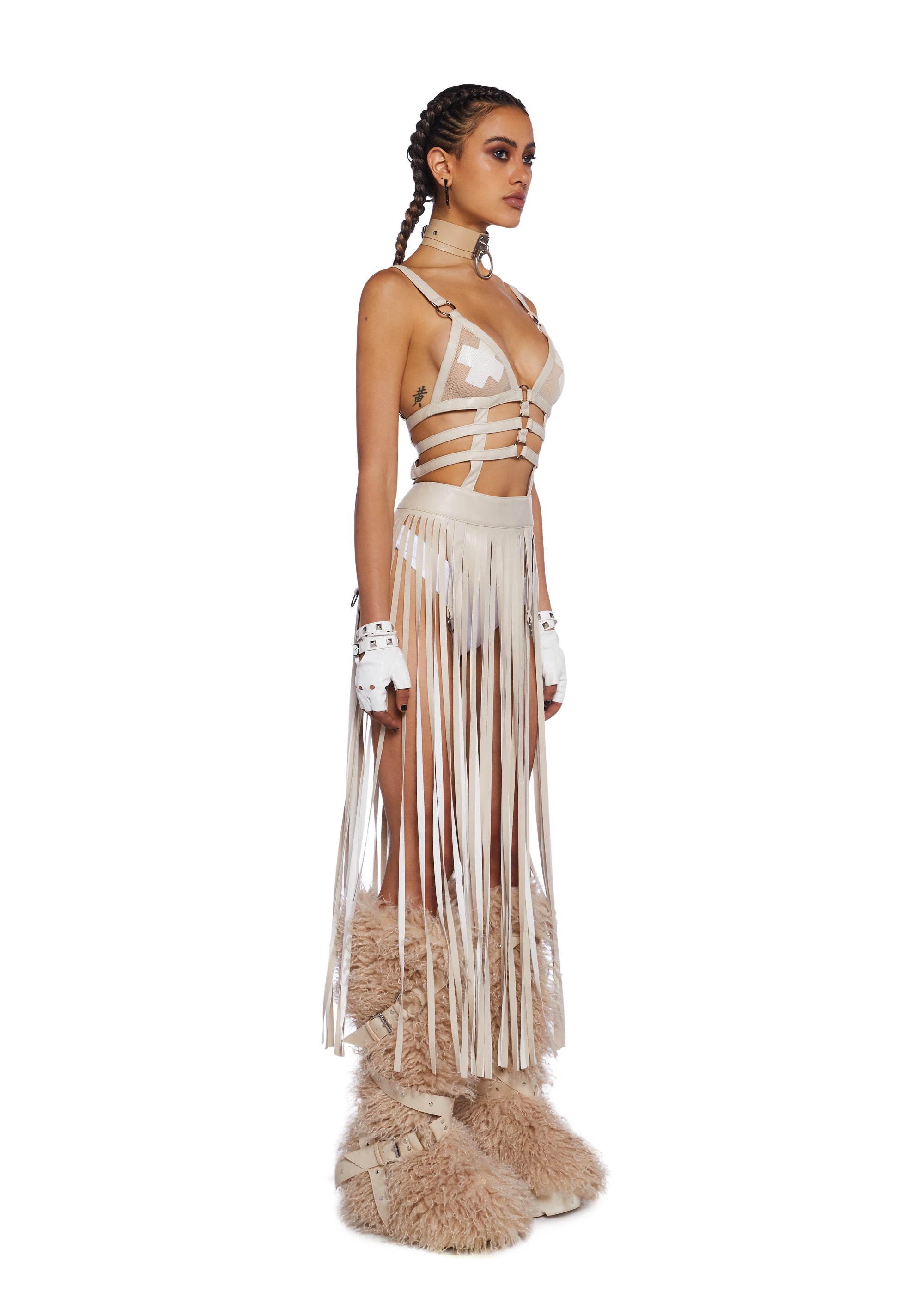 Club Exx Burning Man Festival Fringe Harness Midi Dress