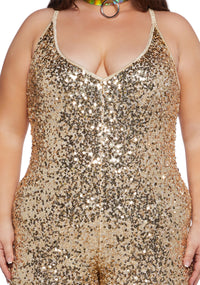 Plus Sparkle Nights Sequin Jumpsuit- Gold