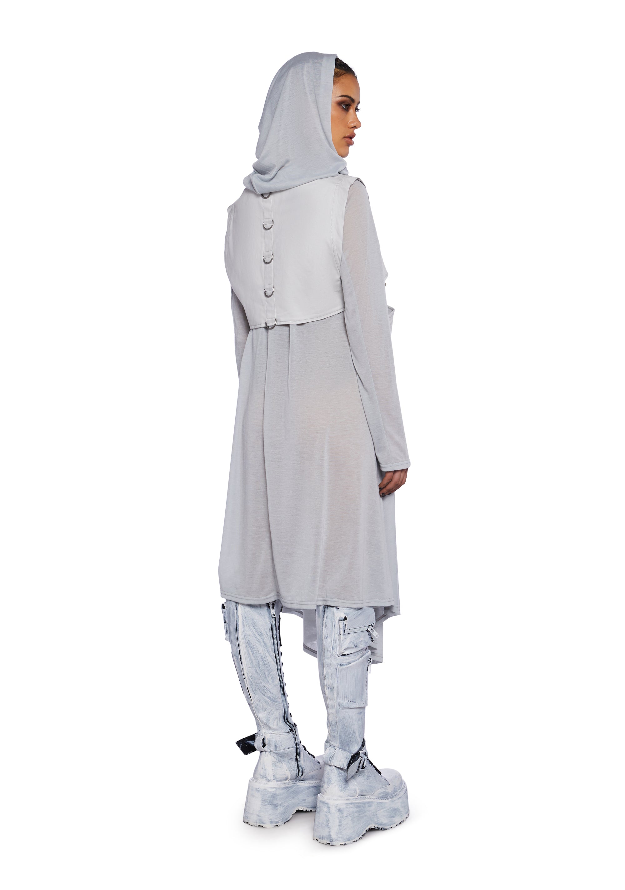 Club Exx Burning Man Longline Cardigan And Twill Cargo Vest Set Burning Man Gray Dolls Kill