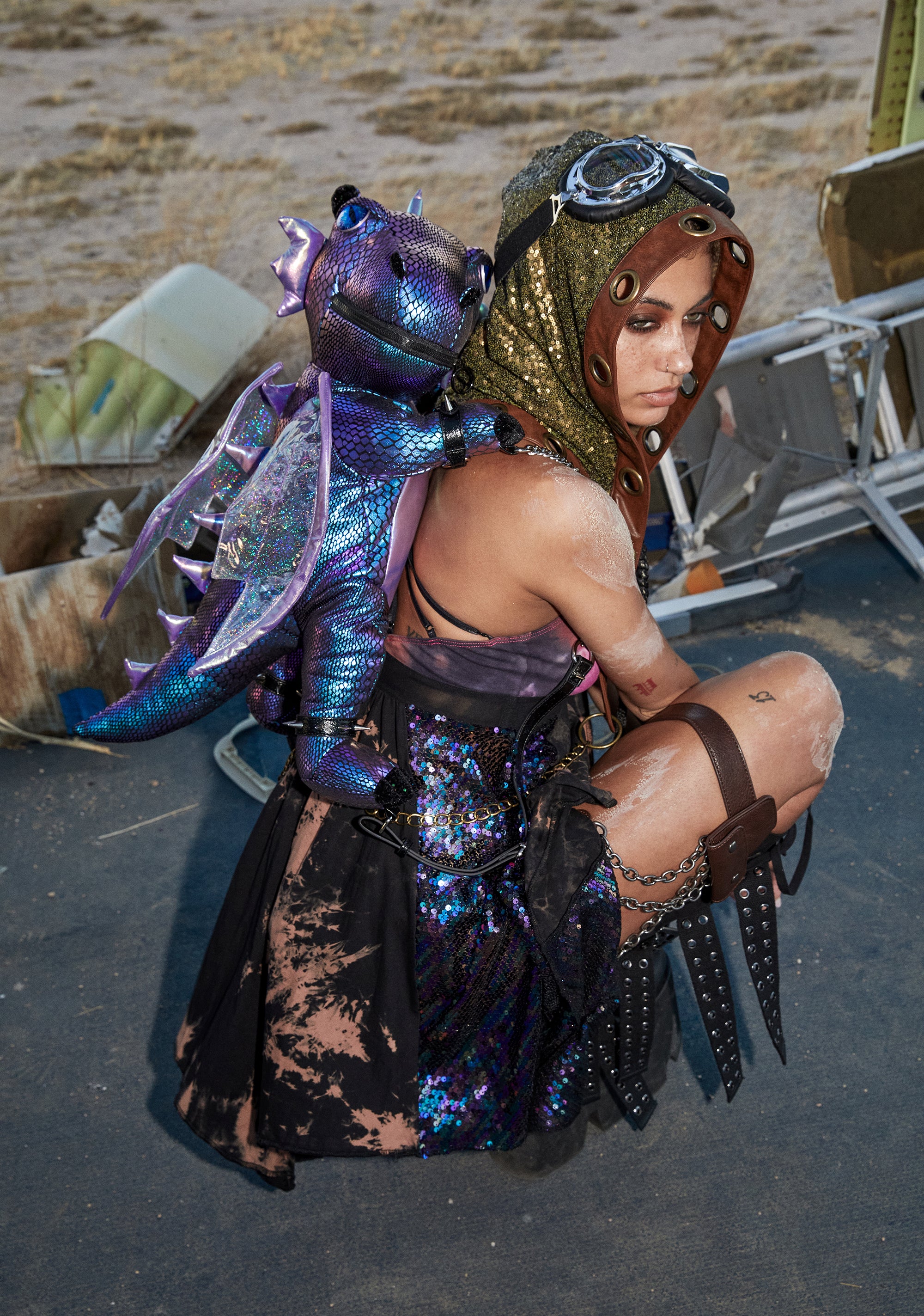 Club Exx Burning Man Metallic Winged Glitter Dragon Backpack Rave Festival Burning Man Multi Dolls Kill