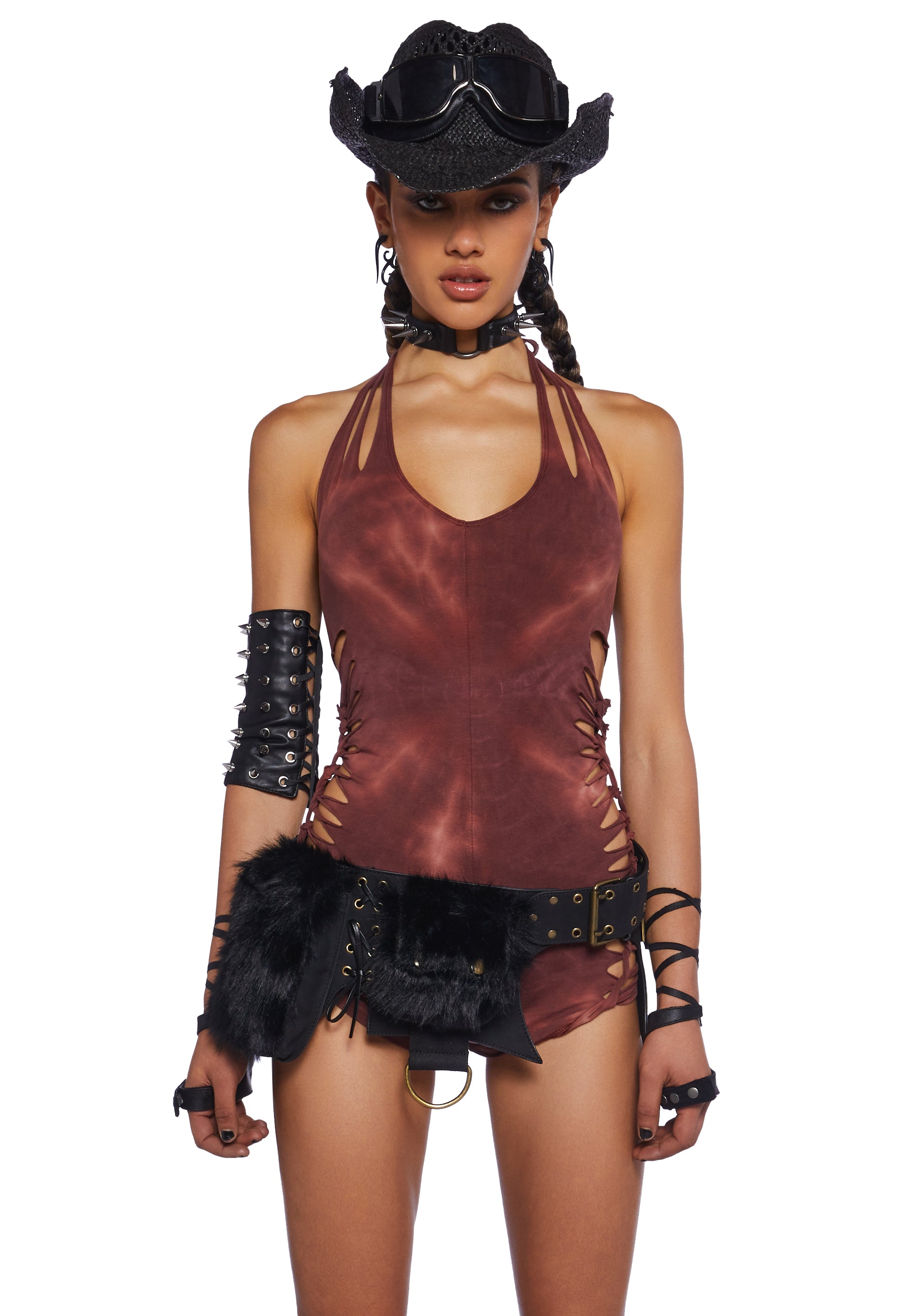 Club Exx Burning Man Vegan Leather And Faux Fur Utility Belt  display picture 3