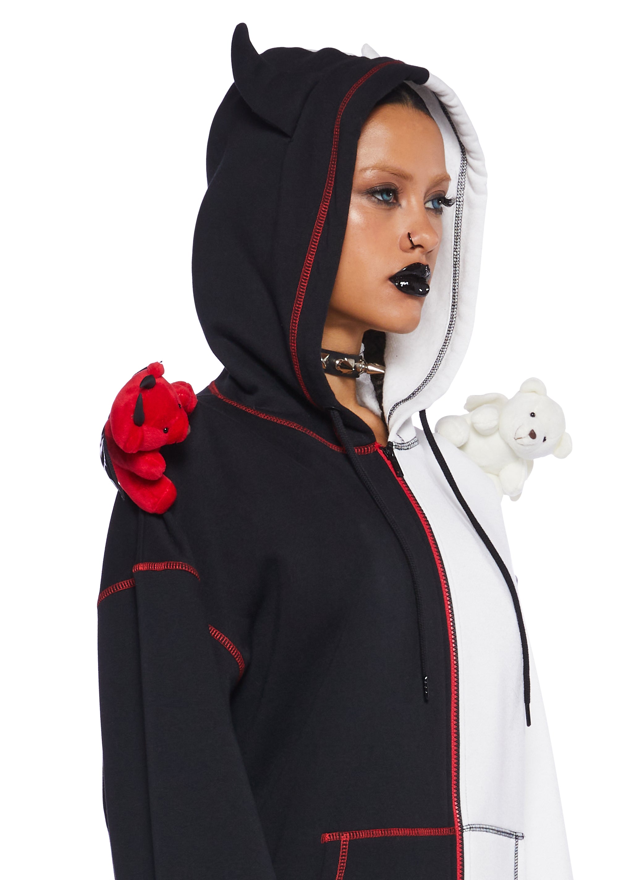 Trickz N' Treatz Teddy Devil Angel Colorblock Zip Up Hoodie