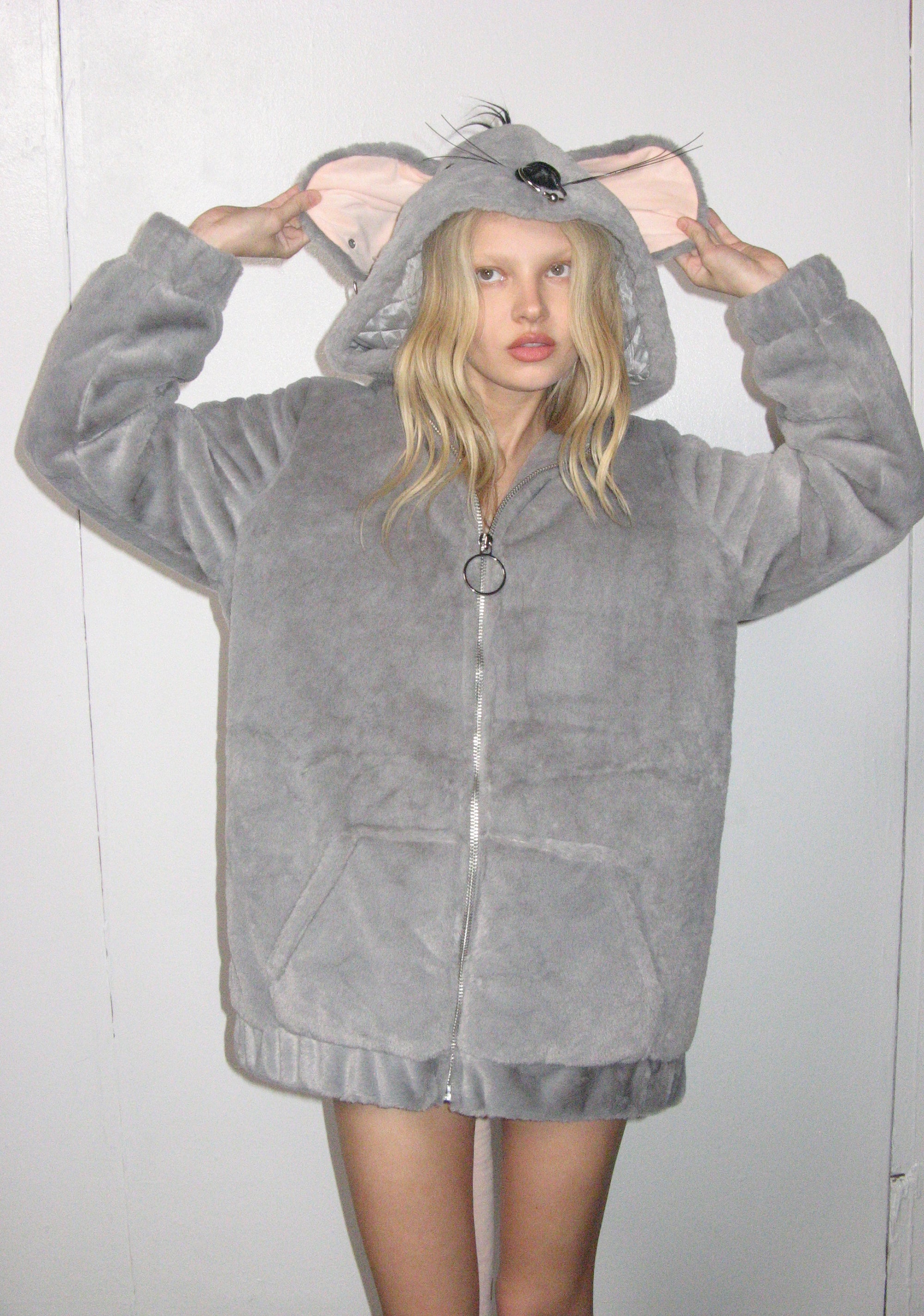 Trickz N' Treatz Halloween Womans Rat Faux Fur Zip-Up Jacket